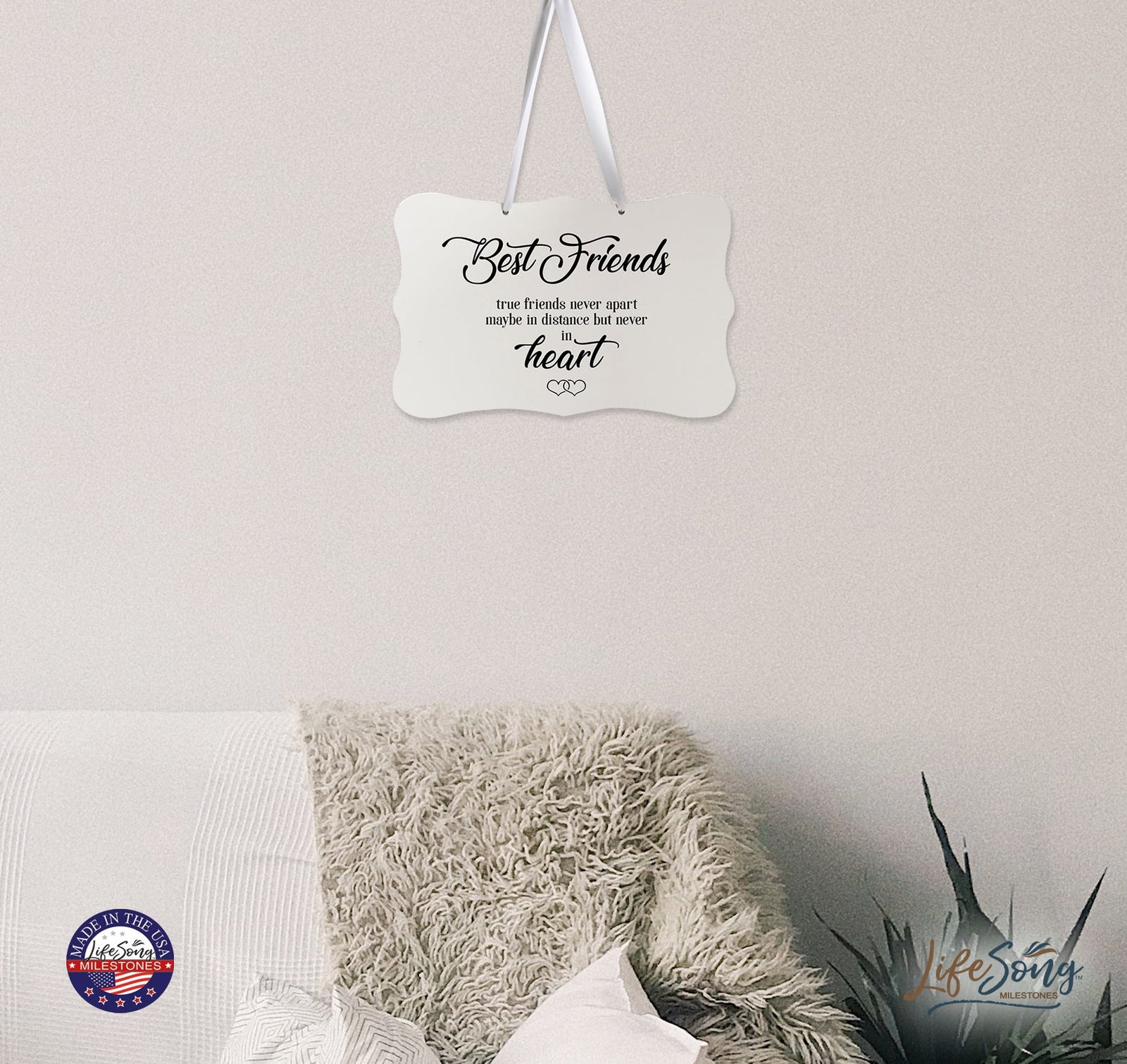 Digitally Printed Ribbon Signs Wall Decor 8” x 12” x 0.125" Includes Ribbon - Best Friends - LifeSong Milestones