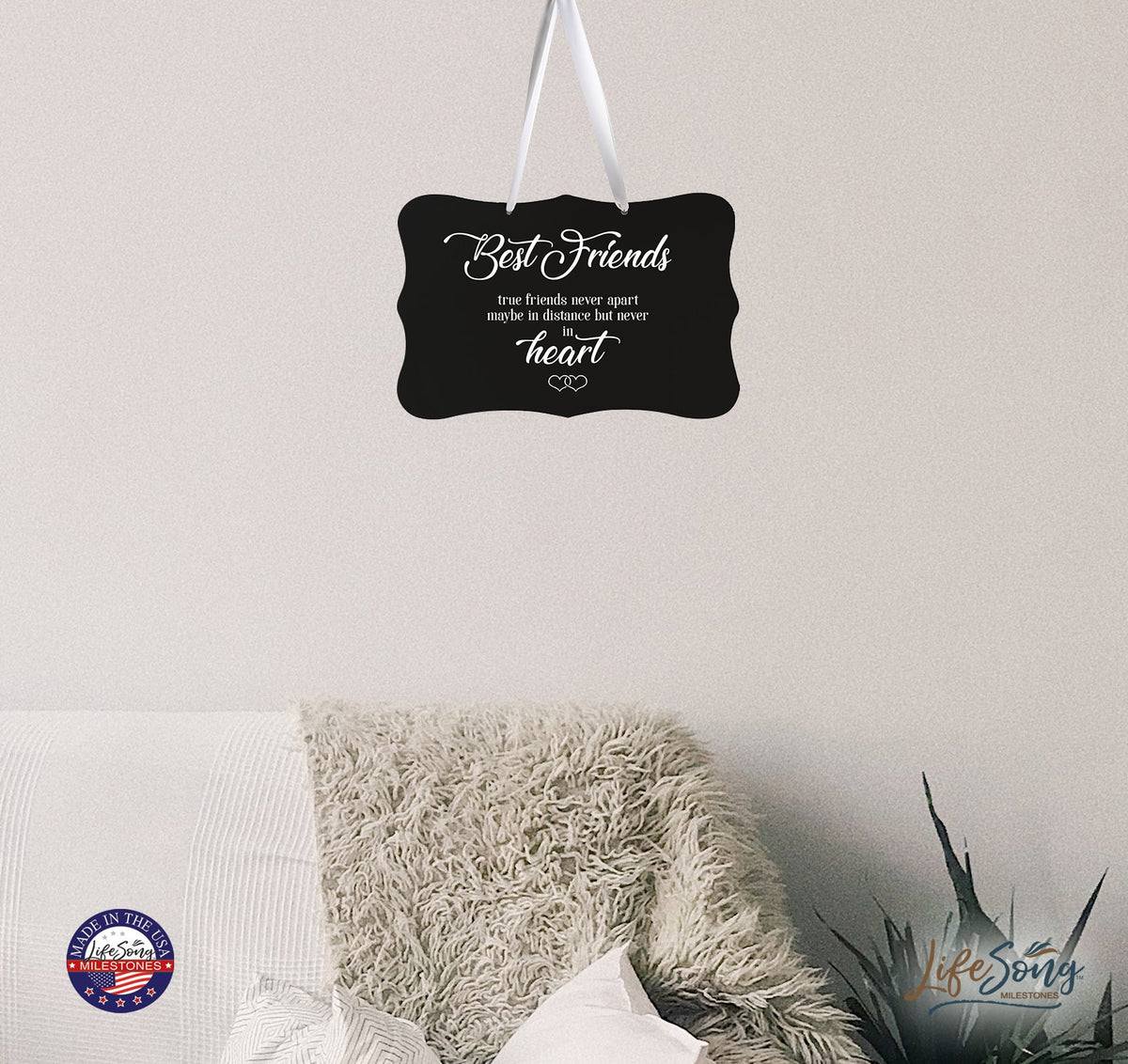 Digitally Printed Ribbon Signs Wall Decor 8” x 12” x 0.125" Includes Ribbon - Best Friends - LifeSong Milestones