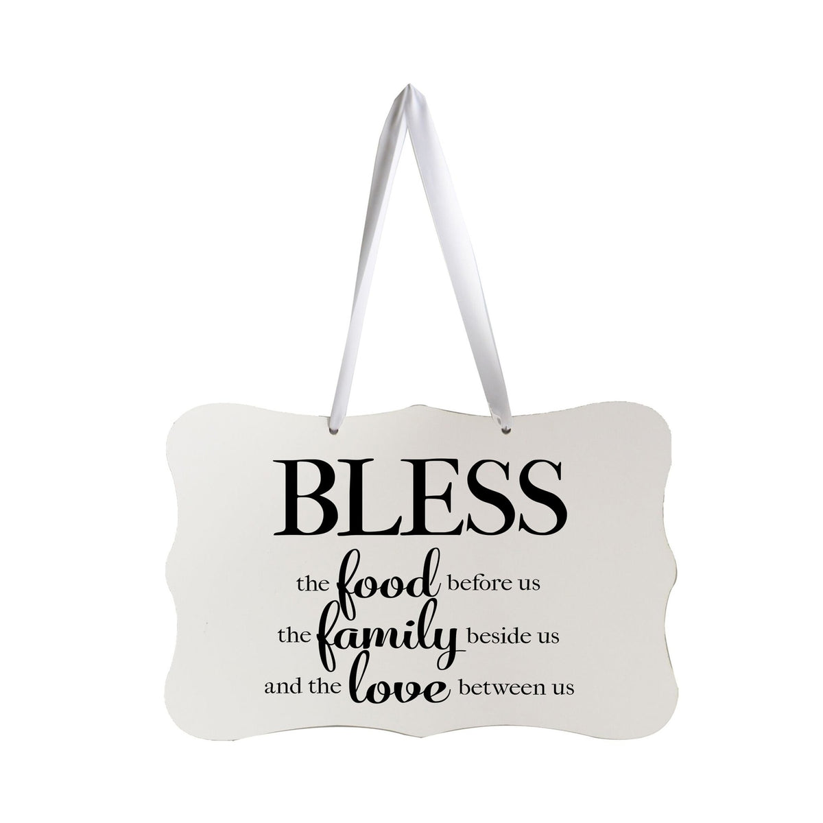 Digitally Printed Ribbon Signs Wall Decor 8” x 12” x 0.125&quot; Includes Ribbon - Bless The Food - LifeSong Milestones