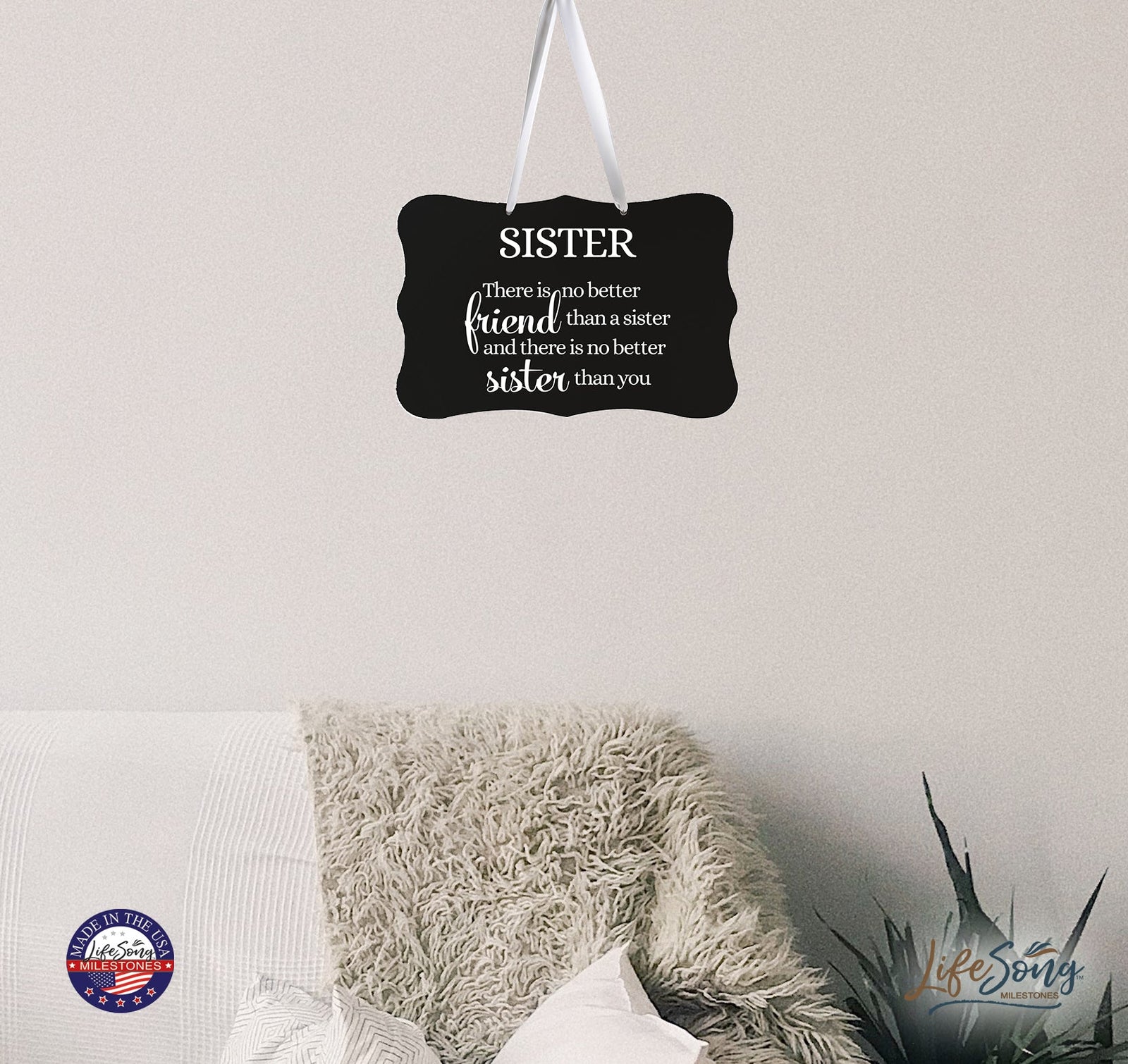 Digitally Printed Ribbon Signs Wall Decor 8” x 12” x 0.125" Includes Ribbon - Sister - LifeSong Milestones