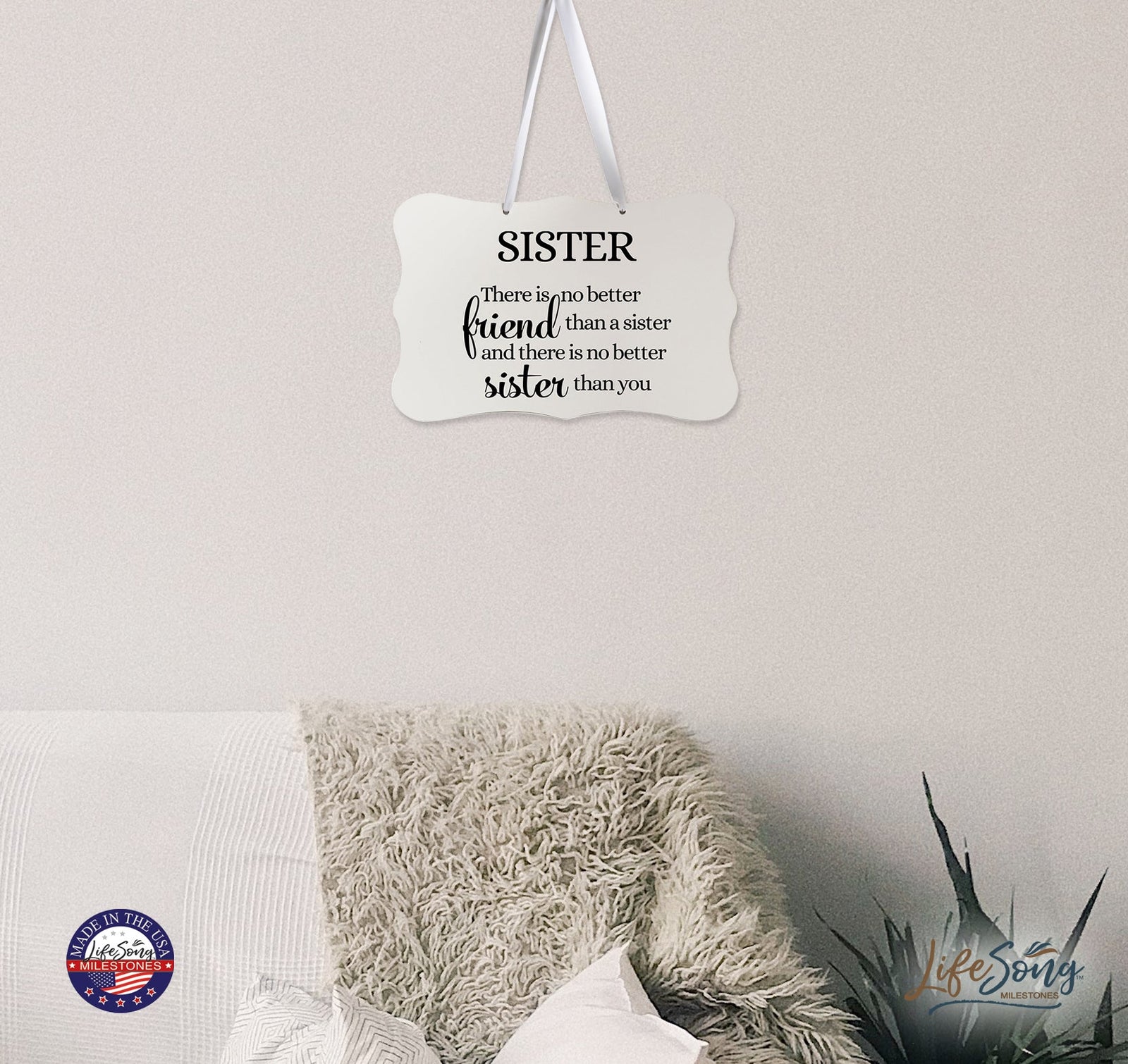 Digitally Printed Ribbon Signs Wall Decor 8” x 12” x 0.125" Includes Ribbon - Sister - LifeSong Milestones