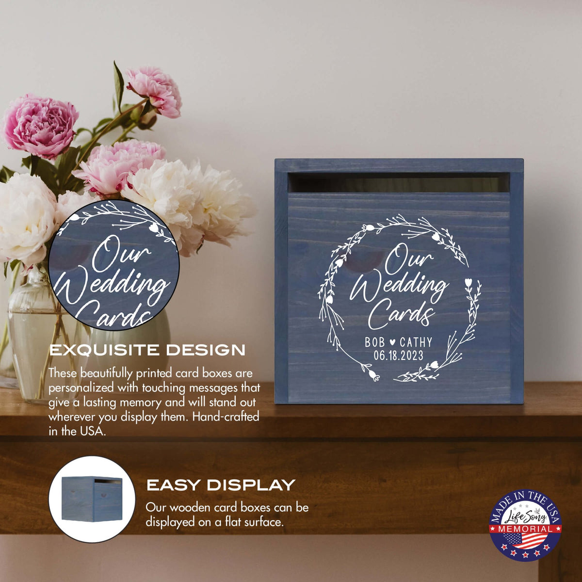 Elegant and Durable Pine Wood Wedding Card Box (Bob & Cathy) - LifeSong Milestones