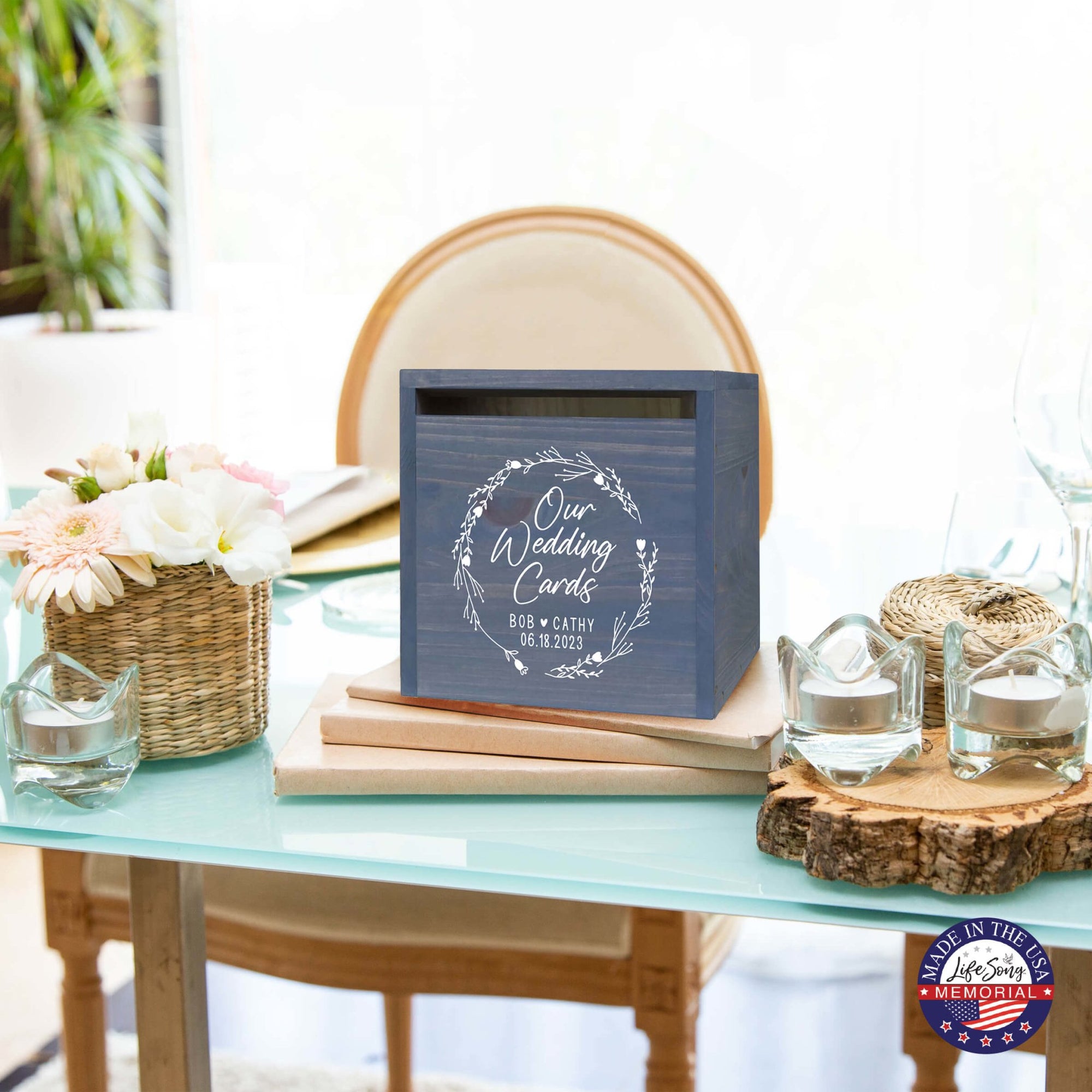 Elegant and Durable Pine Wood Wedding Card Box (Bob & Cathy) - LifeSong Milestones