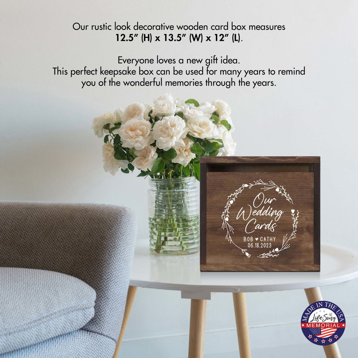 Elegant and Durable Pine Wood Wedding Card Box (Bob & Cathy) - LifeSong Milestones