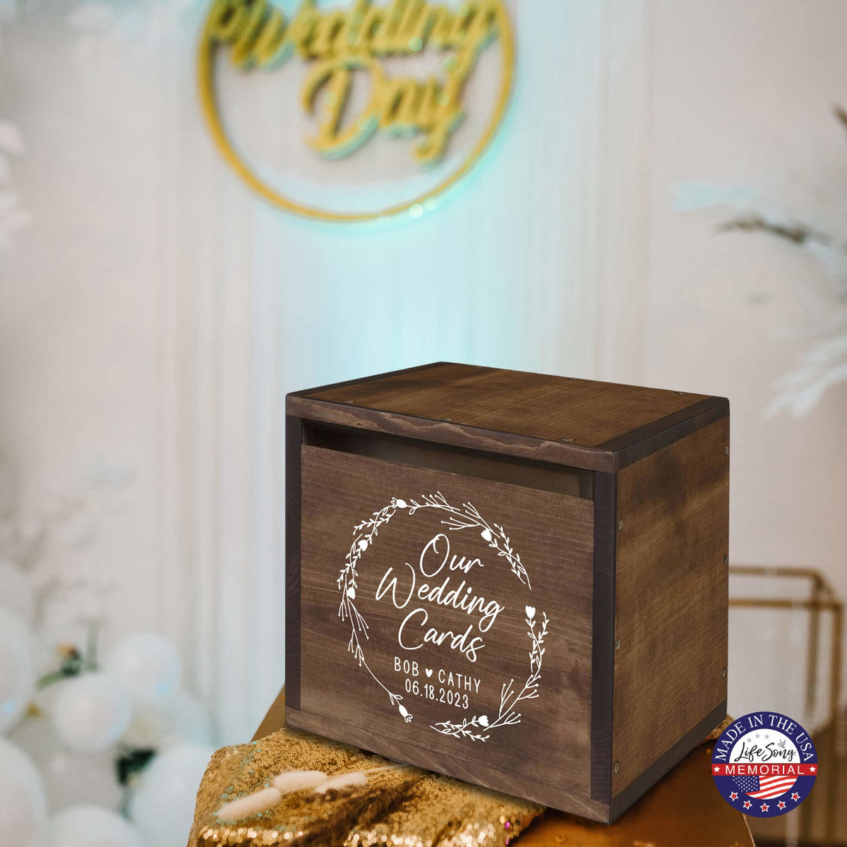 Elegant and Durable Pine Wood Wedding Card Box (Bob & Cathy) - LifeSong Milestones