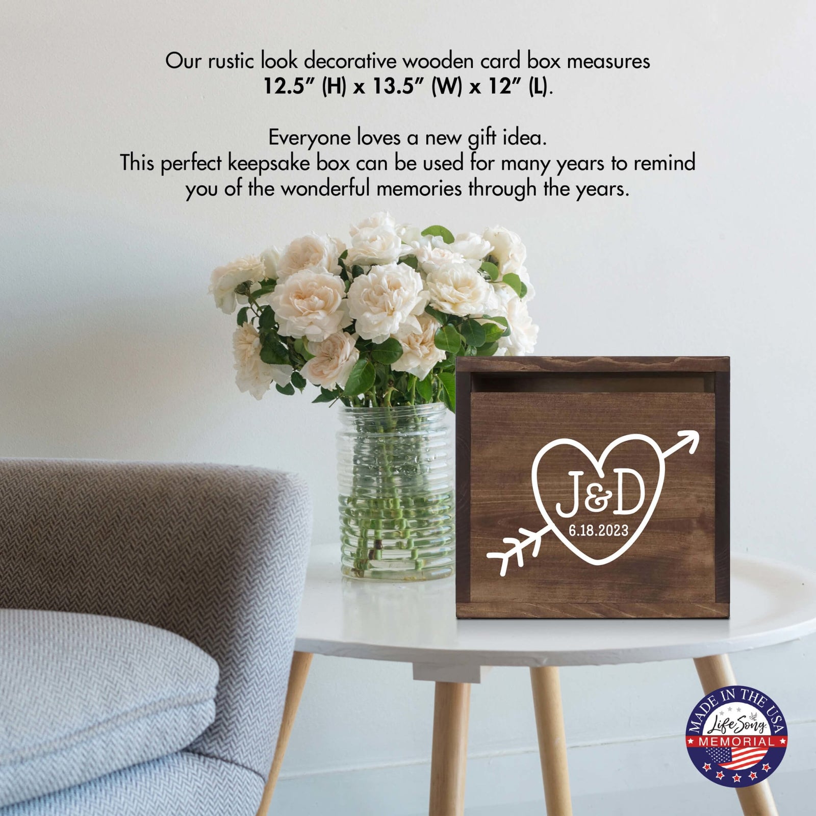 Elegant and Durable Pine Wood Wedding Card Box (Bob & Cathy) - LifeSong Milestones