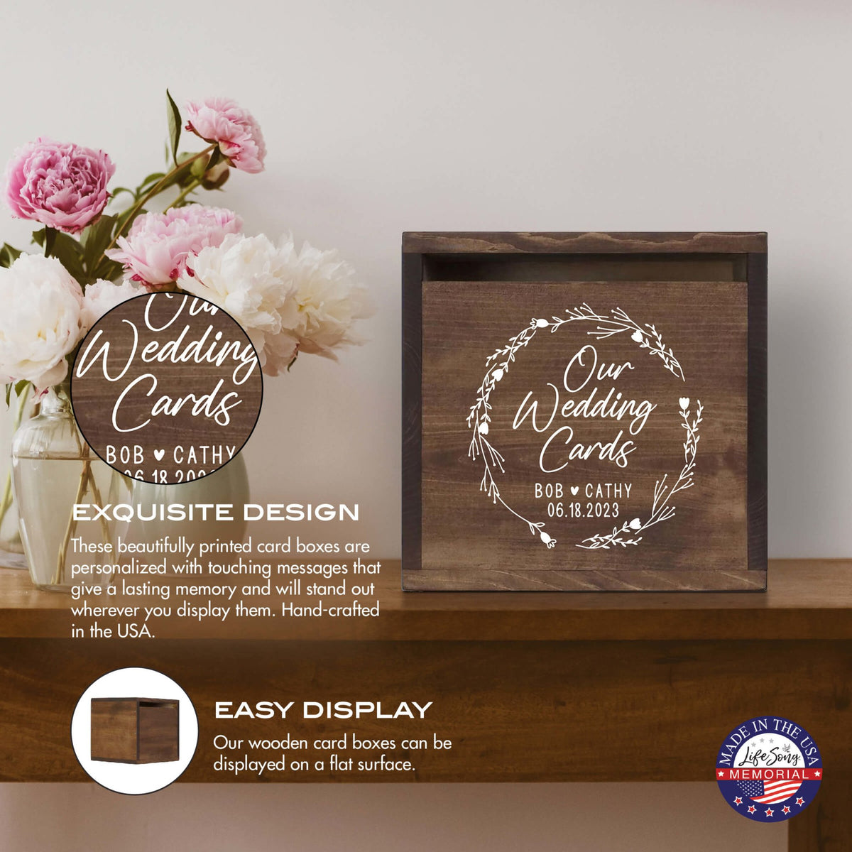 Elegant and Durable Pine Wood Wedding Card Box (Bob & Cathy) - LifeSong Milestones