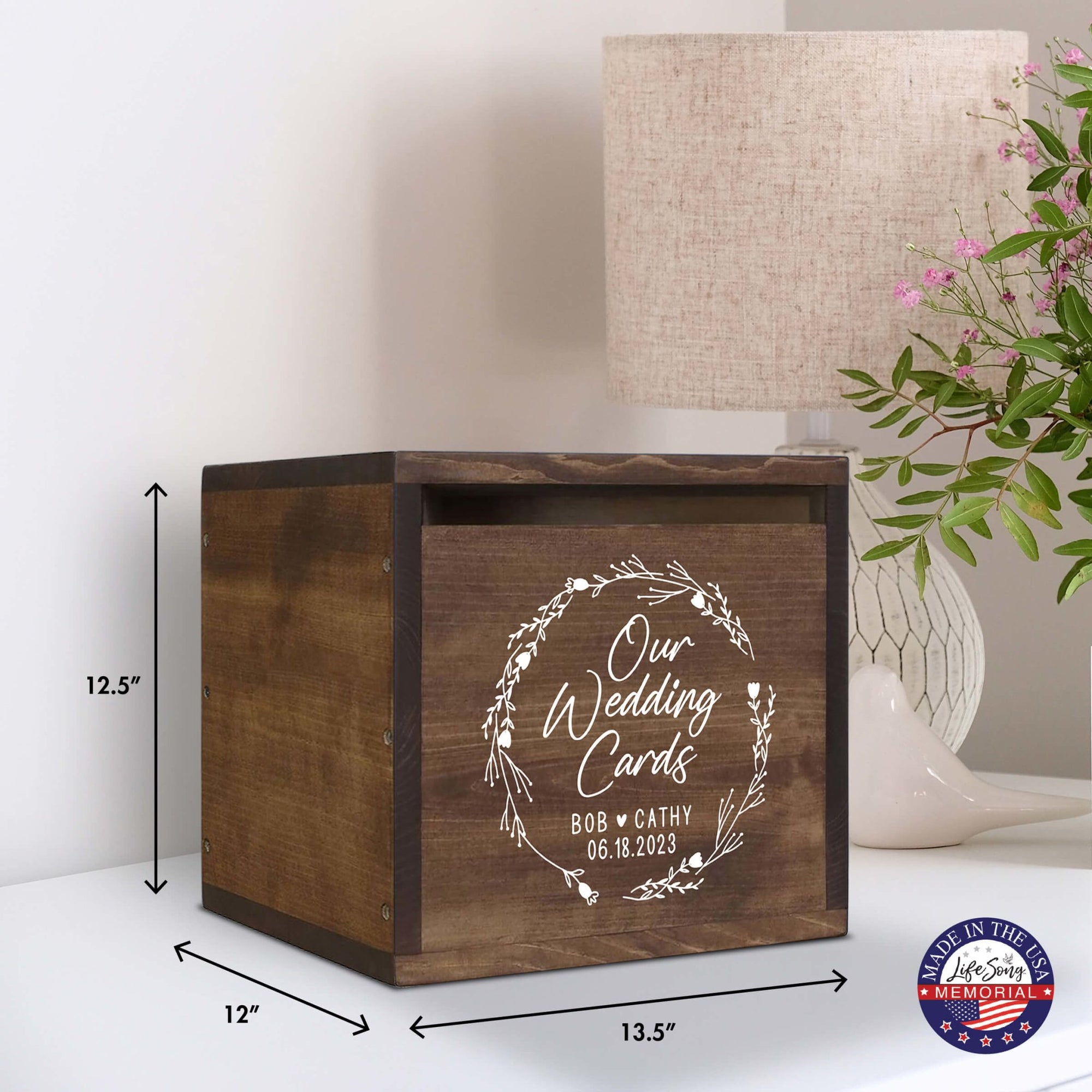 Elegant and Durable Pine Wood Wedding Card Box (Bob & Cathy) - LifeSong Milestones