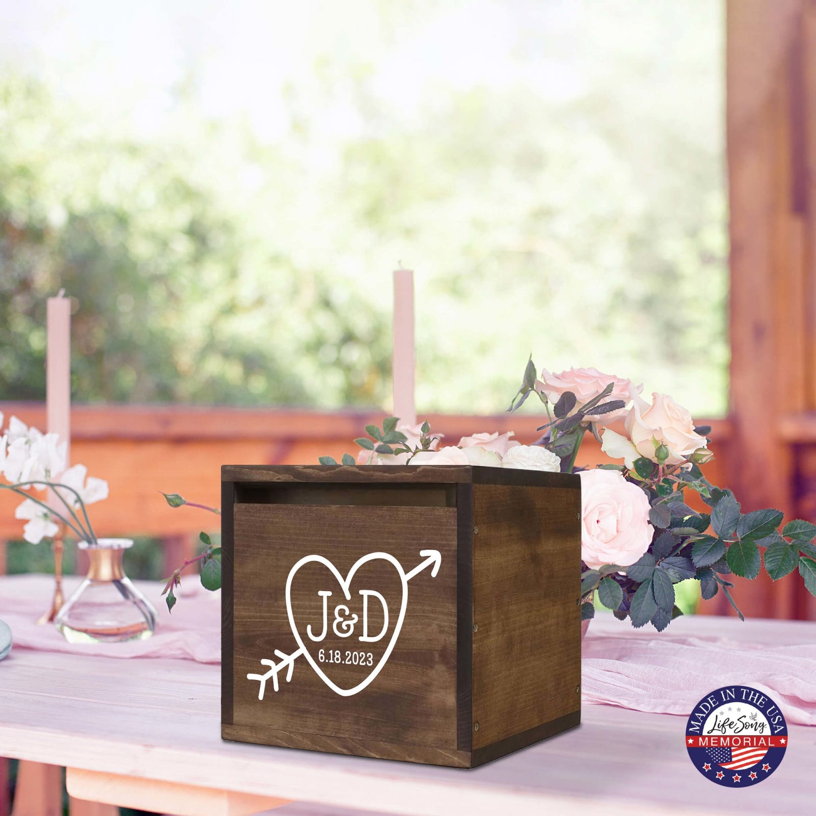 Elegant and Durable Pine Wood Wedding Card Box (Bob & Cathy) - LifeSong Milestones