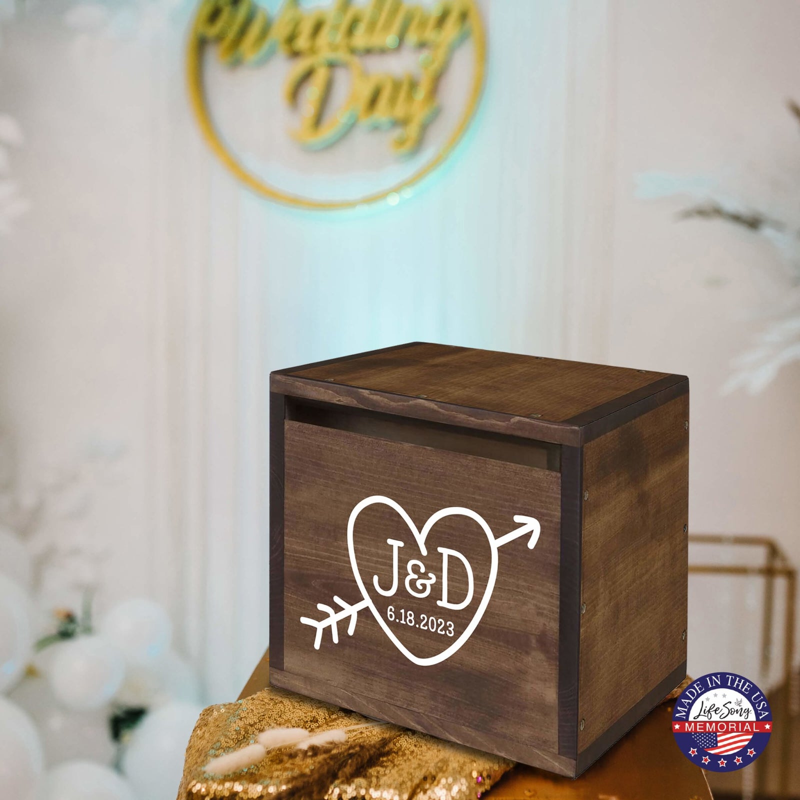 Elegant and Durable Pine Wood Wedding Card Box (Bob & Cathy) - LifeSong Milestones