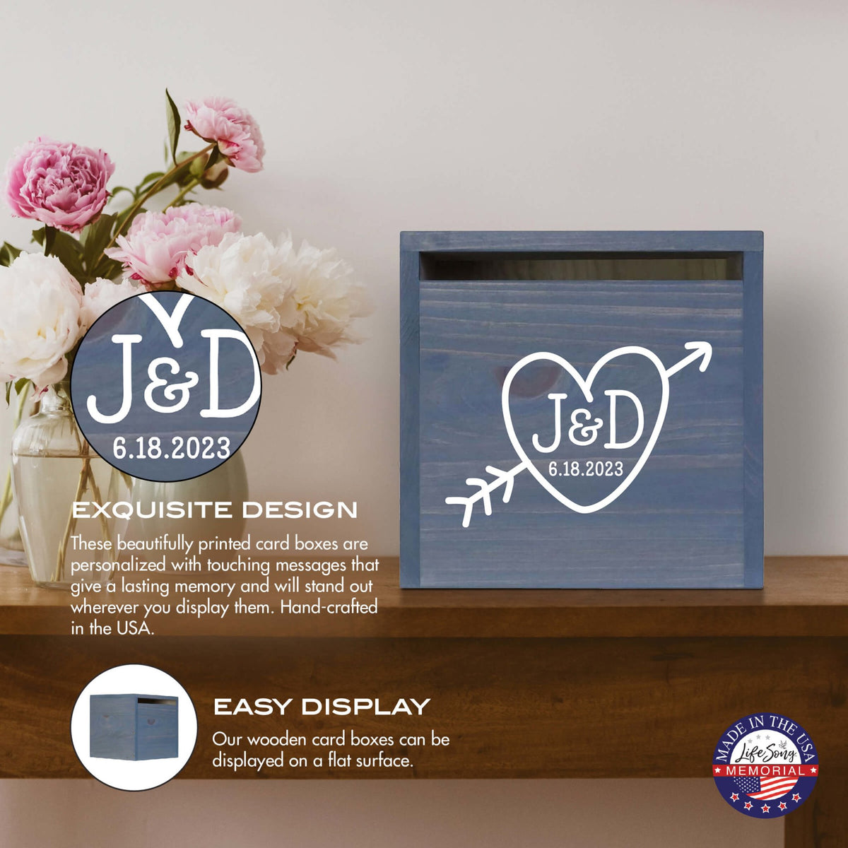 Elegant and Durable Pine Wood Wedding Card Box (Bob & Cathy) - LifeSong Milestones