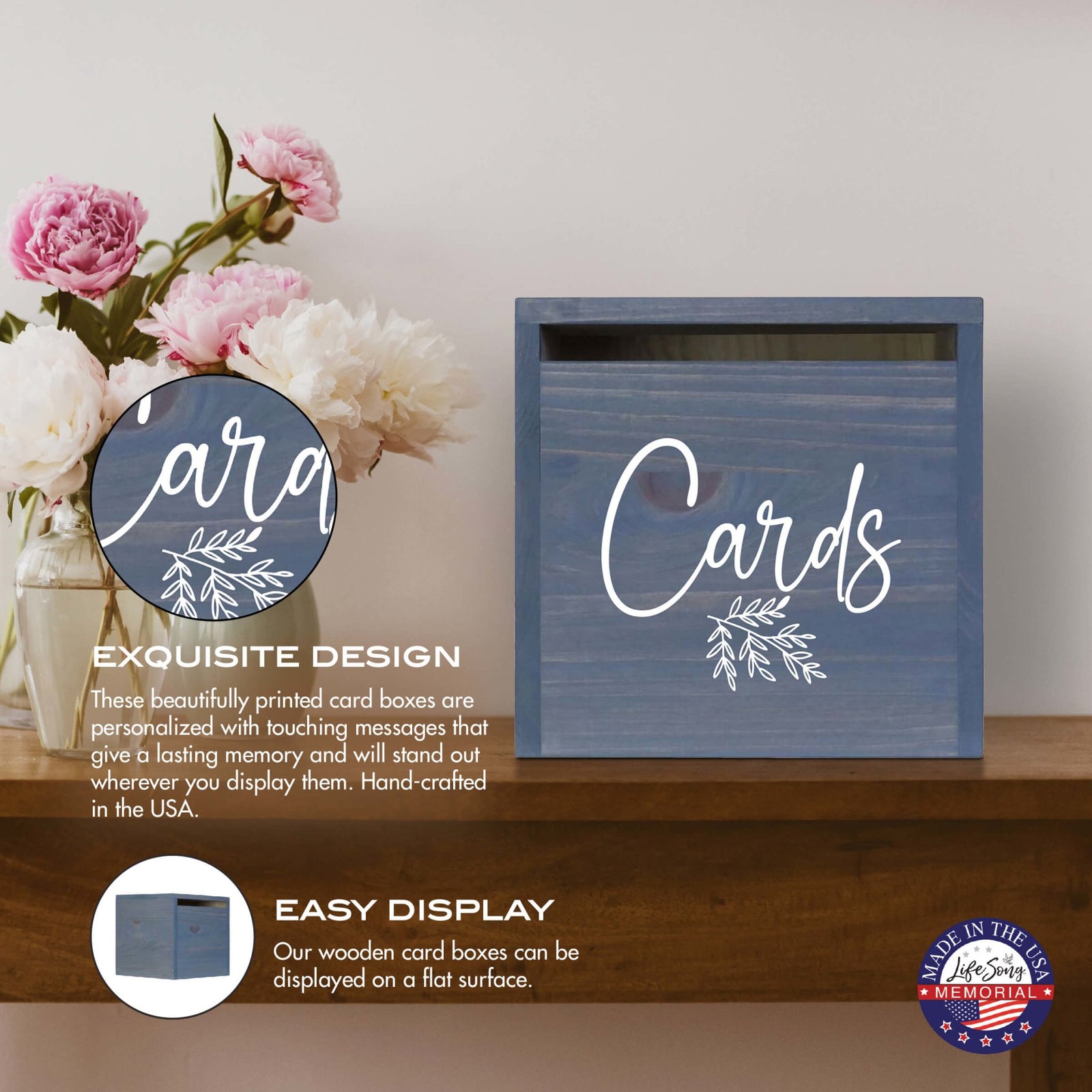 Elegant and Durable Pine Wood Wedding Card Box (CARDS) - LifeSong Milestones