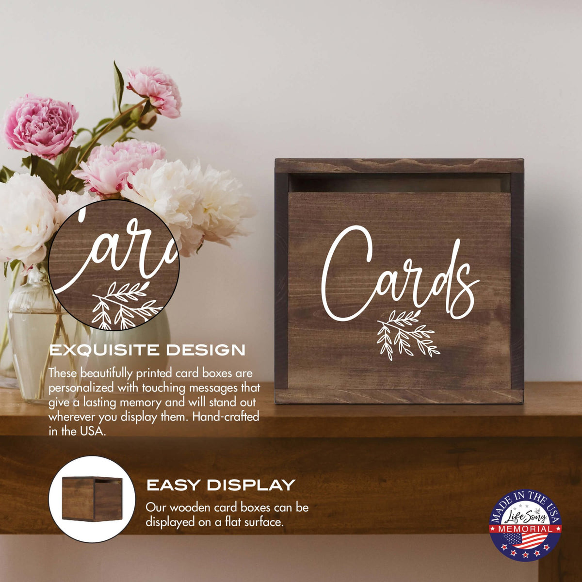 Elegant and Durable Pine Wood Wedding Card Box (CARDS) - LifeSong Milestones