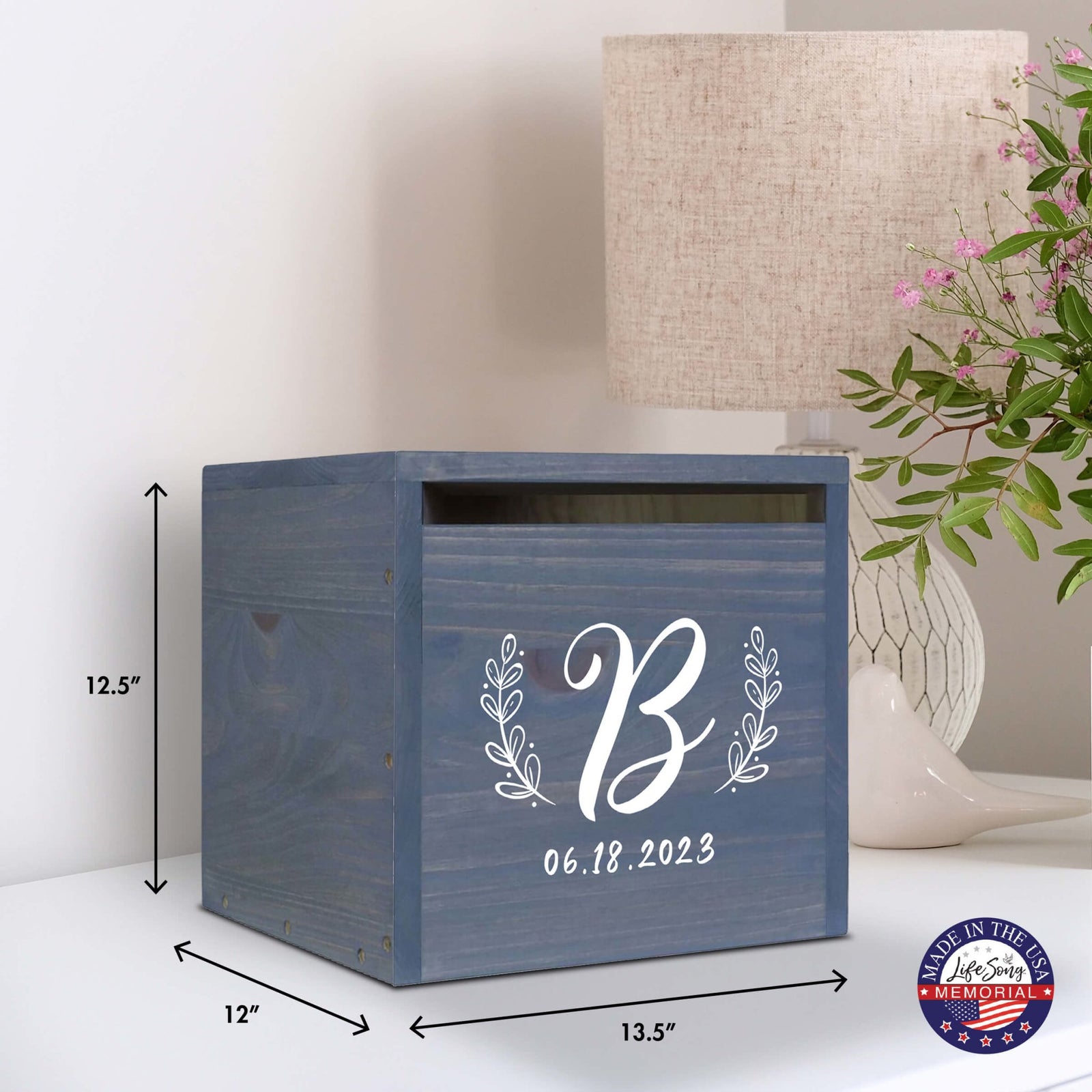 Elegant and Durable Pine Wood Wedding Card Box (Family Name Initial 2)