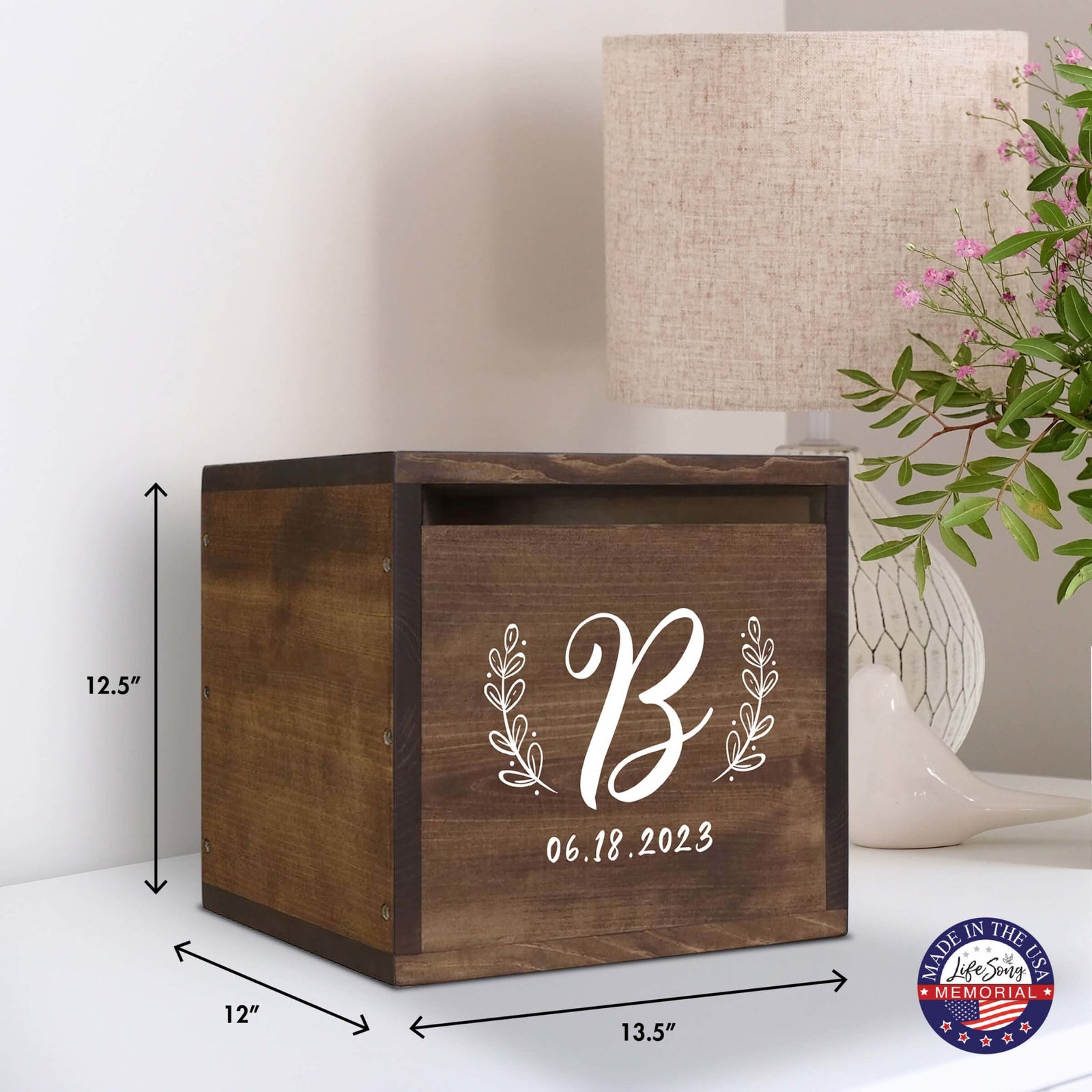 Elegant and Durable Pine Wood Wedding Card Box (Family Name Initial 2) - LifeSong Milestones