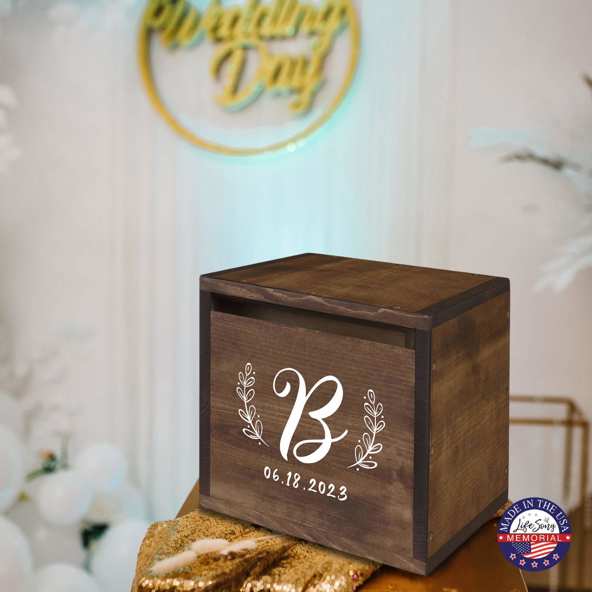 Elegant and Durable Pine Wood Wedding Card Box (Family Name Initial 2) - LifeSong Milestones