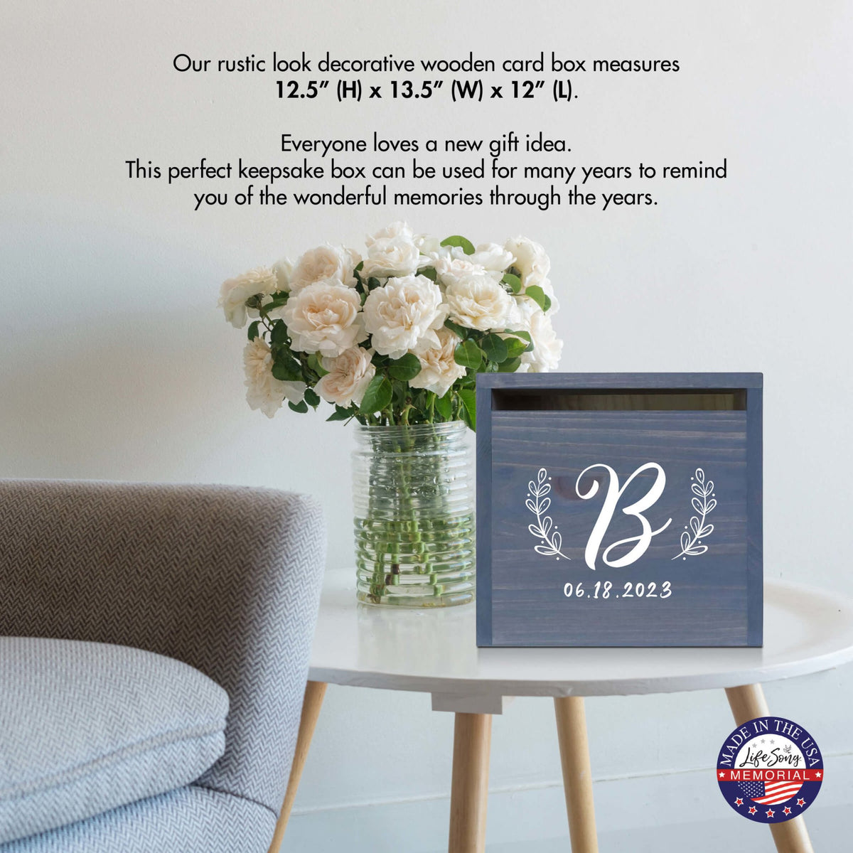 Elegant and Durable Pine Wood Wedding Card Box (Family Name Initial 2) - LifeSong Milestones