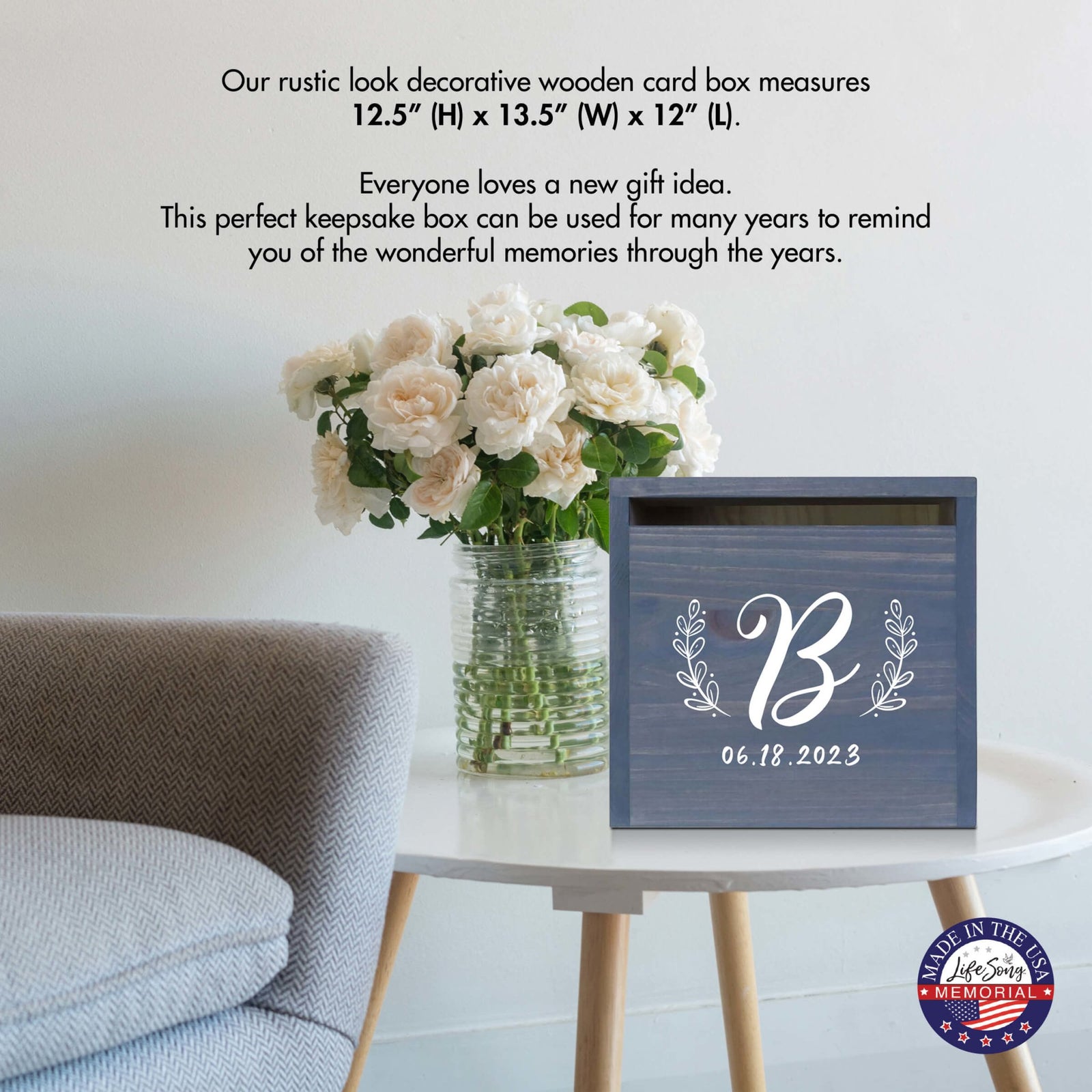 Elegant and Durable Pine Wood Wedding Card Box (Family Name Initial 2) - LifeSong Milestones