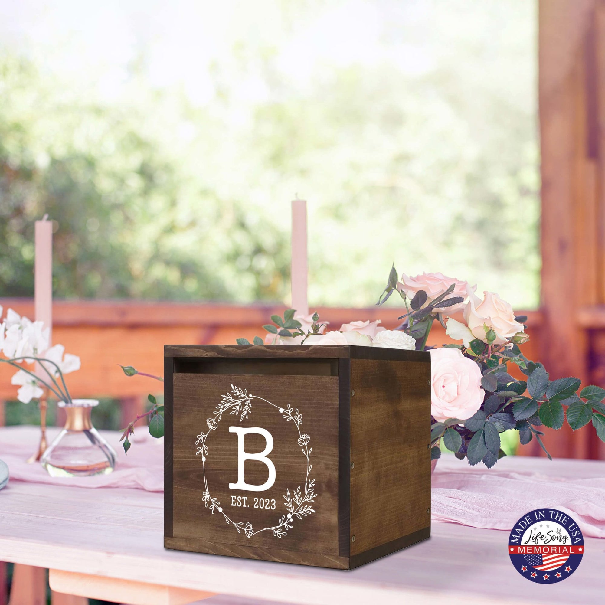 Elegant and Durable Pine Wood Wedding Card Box (Family Name Initial) - LifeSong Milestones