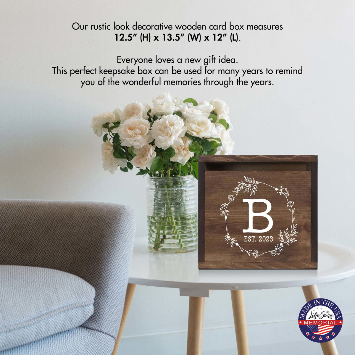 Elegant and Durable Pine Wood Wedding Card Box (Family Name Initial) - LifeSong Milestones