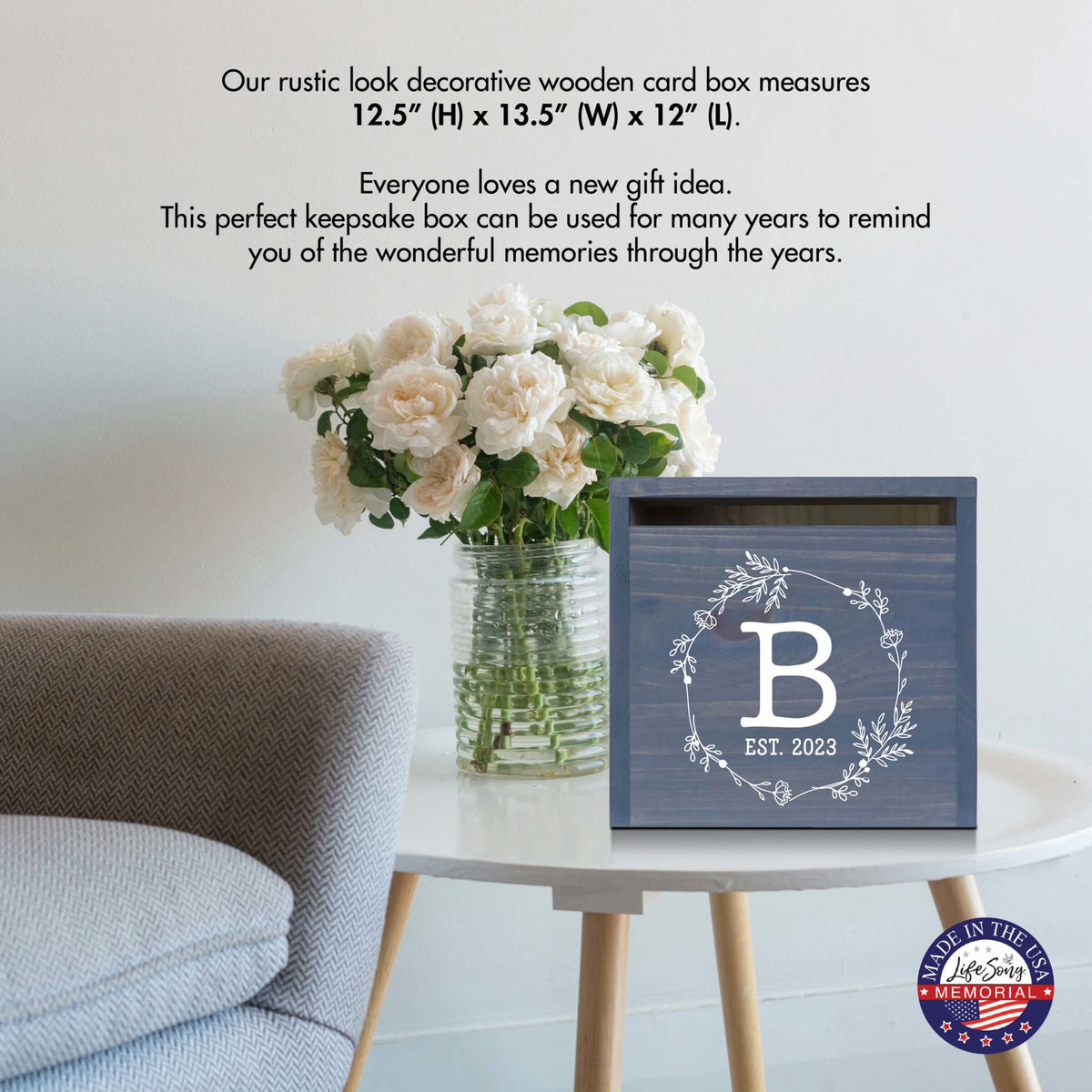 Elegant and Durable Pine Wood Wedding Card Box (Family Name Initial) - LifeSong Milestones