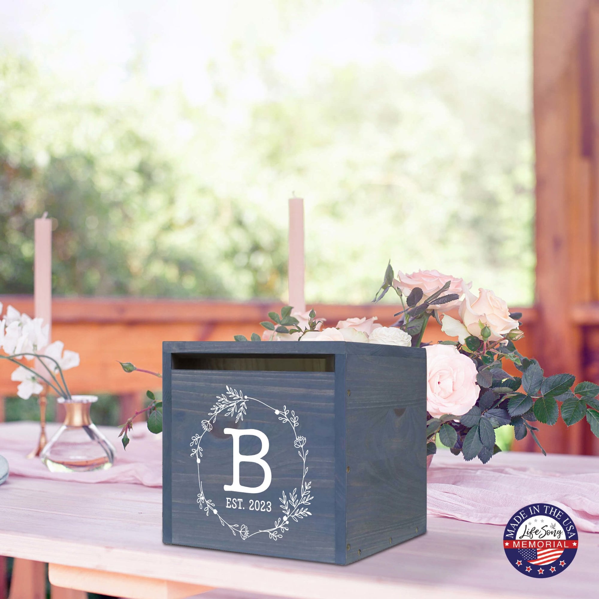 Elegant and Durable Pine Wood Wedding Card Box (Family Name Initial) - LifeSong Milestones