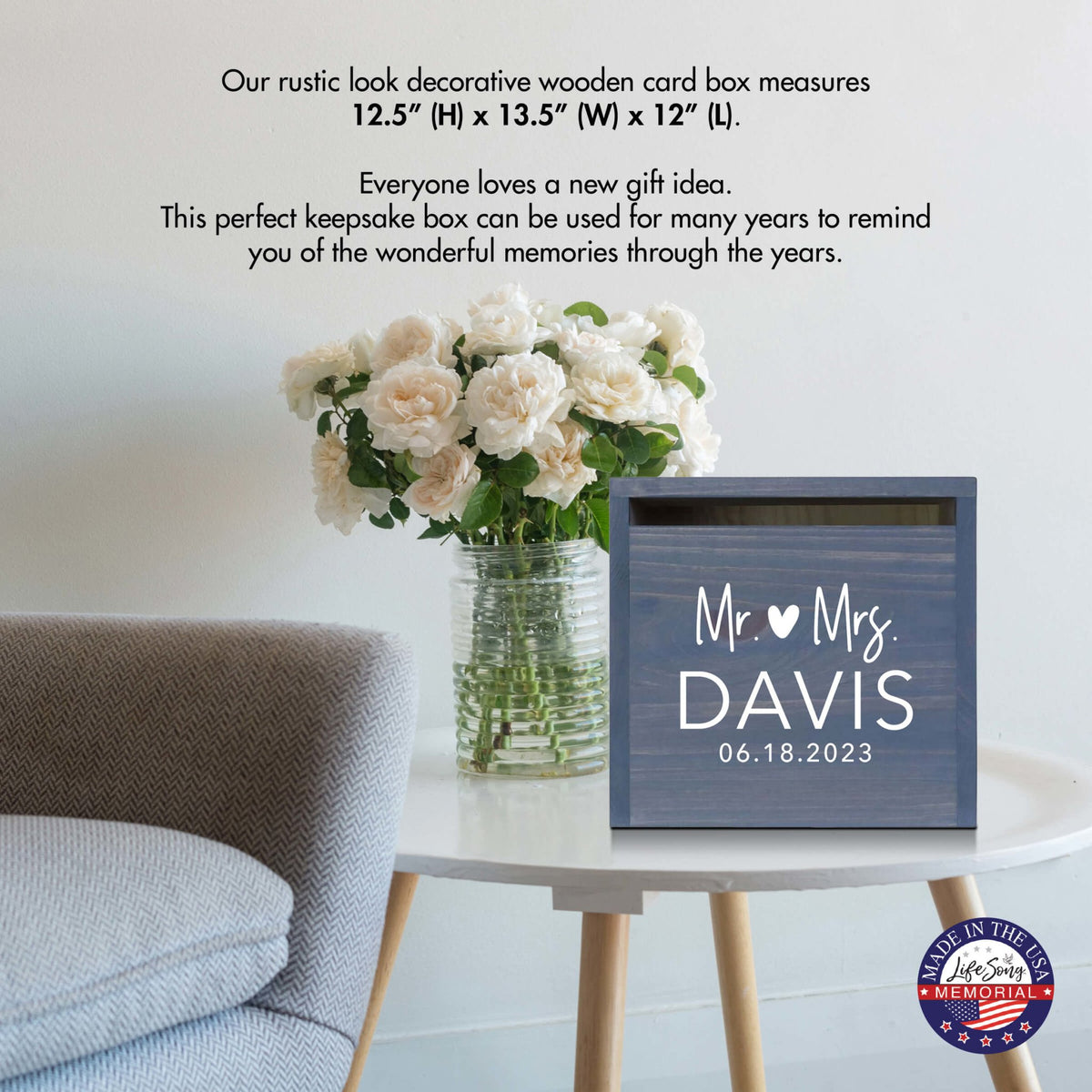 Elegant and Durable Pine Wood Wedding Card Box (Mr & Mrs) - LifeSong Milestones