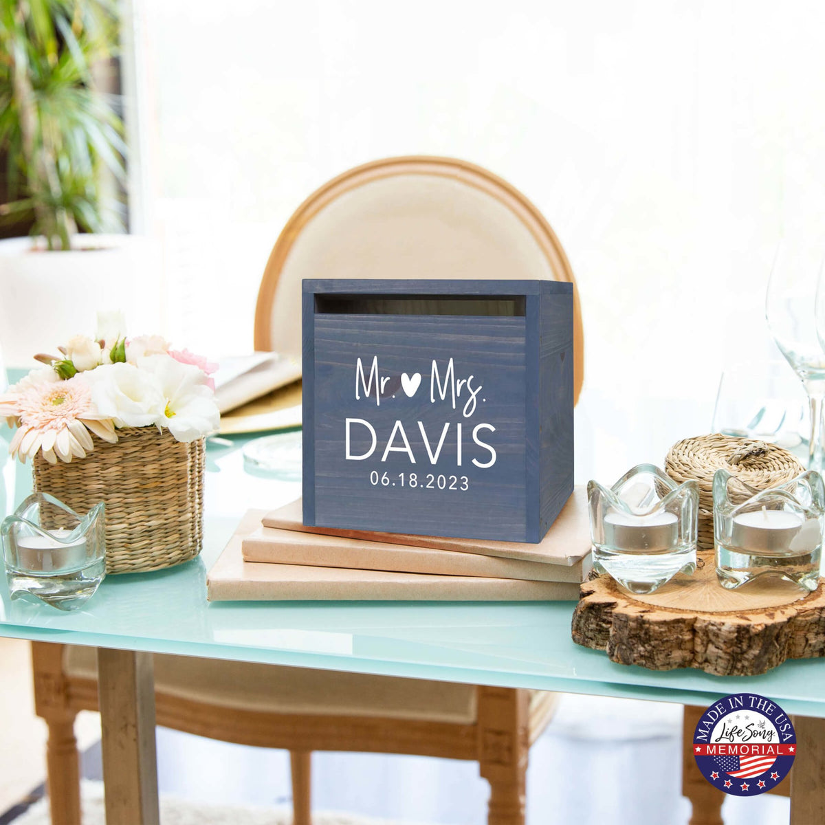 Elegant and Durable Pine Wood Wedding Card Box (Mr & Mrs) - LifeSong Milestones