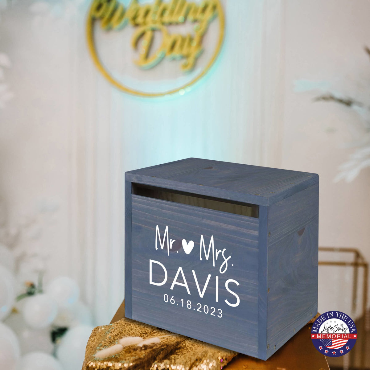 Elegant and Durable Pine Wood Wedding Card Box (Mr & Mrs) - LifeSong Milestones