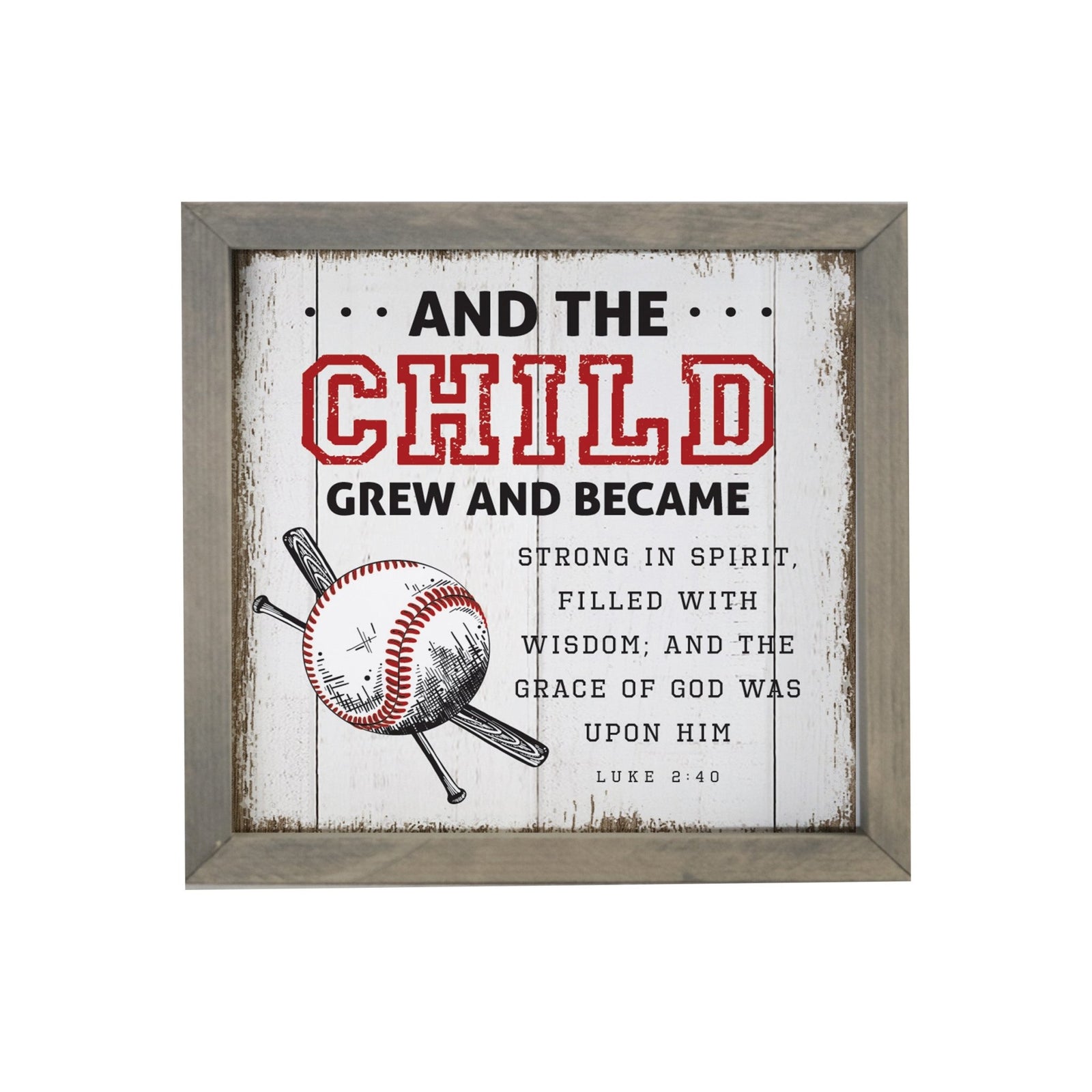 Elegant Baseball Framed Shadow Box Shelf Décor With Inspiring Bible Verses - And The Child Grew - LifeSong Milestones