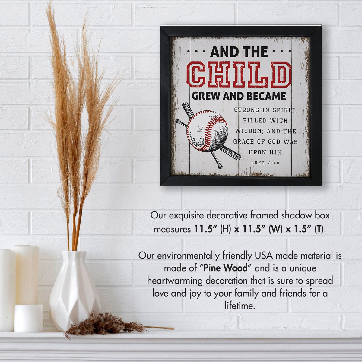 Elegant Baseball Framed Shadow Box Shelf Décor With Inspiring Bible Verses - And The Child Grew - LifeSong Milestones