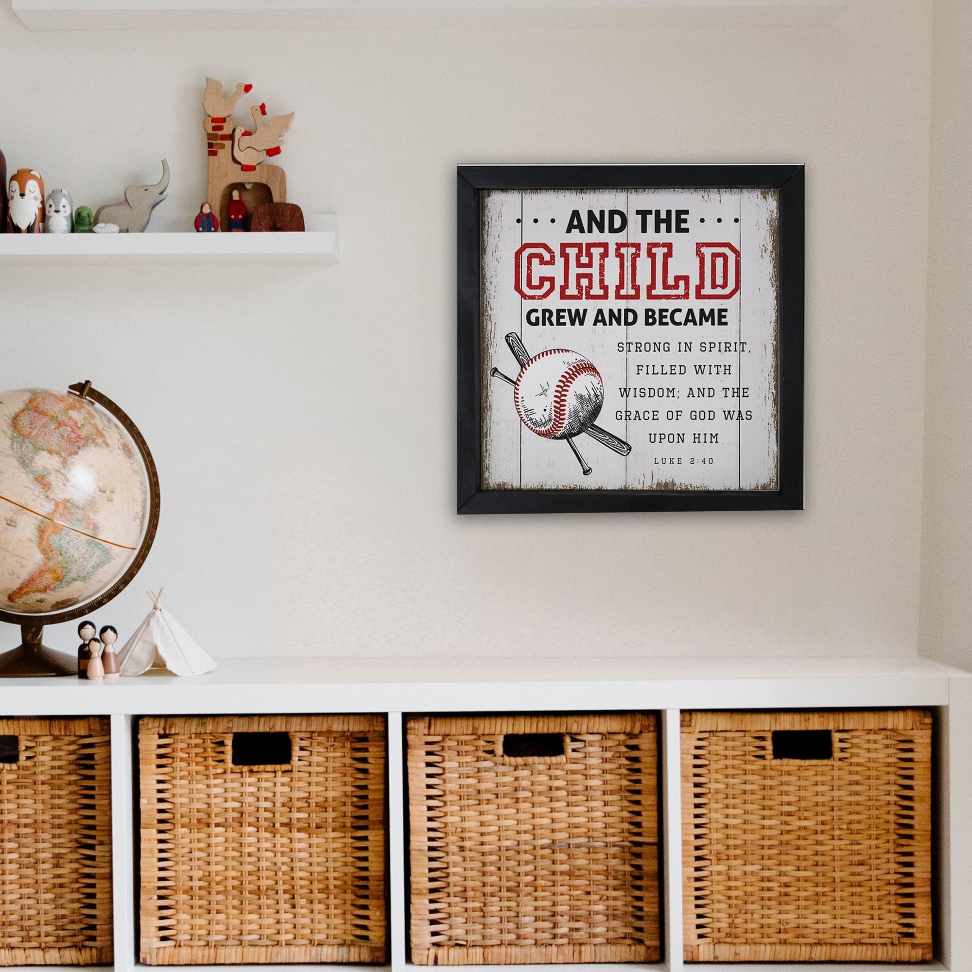Elegant Baseball Framed Shadow Box Shelf Décor With Inspiring Bible Verses - And The Child Grew - LifeSong Milestones