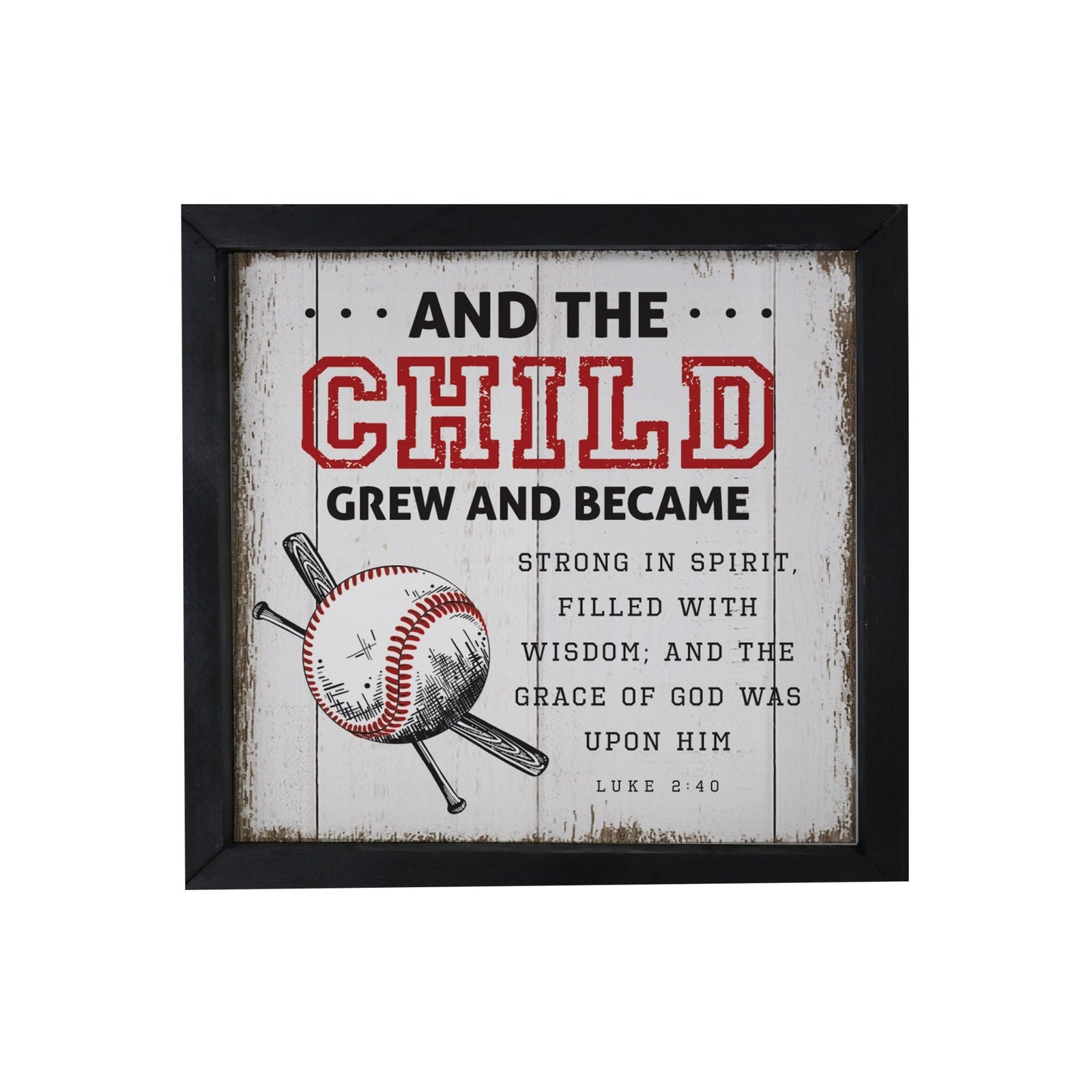 Elegant Baseball Framed Shadow Box Shelf Décor With Inspiring Bible Verses - And The Child Grew - LifeSong Milestones