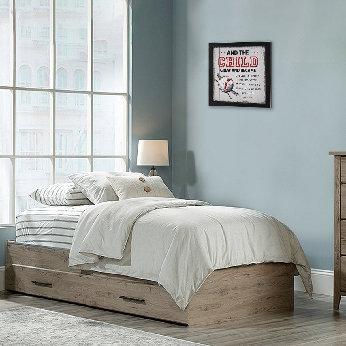 Elegant Baseball Framed Shadow Box Shelf Décor With Inspiring Bible Verses - And The Child Grew - LifeSong Milestones