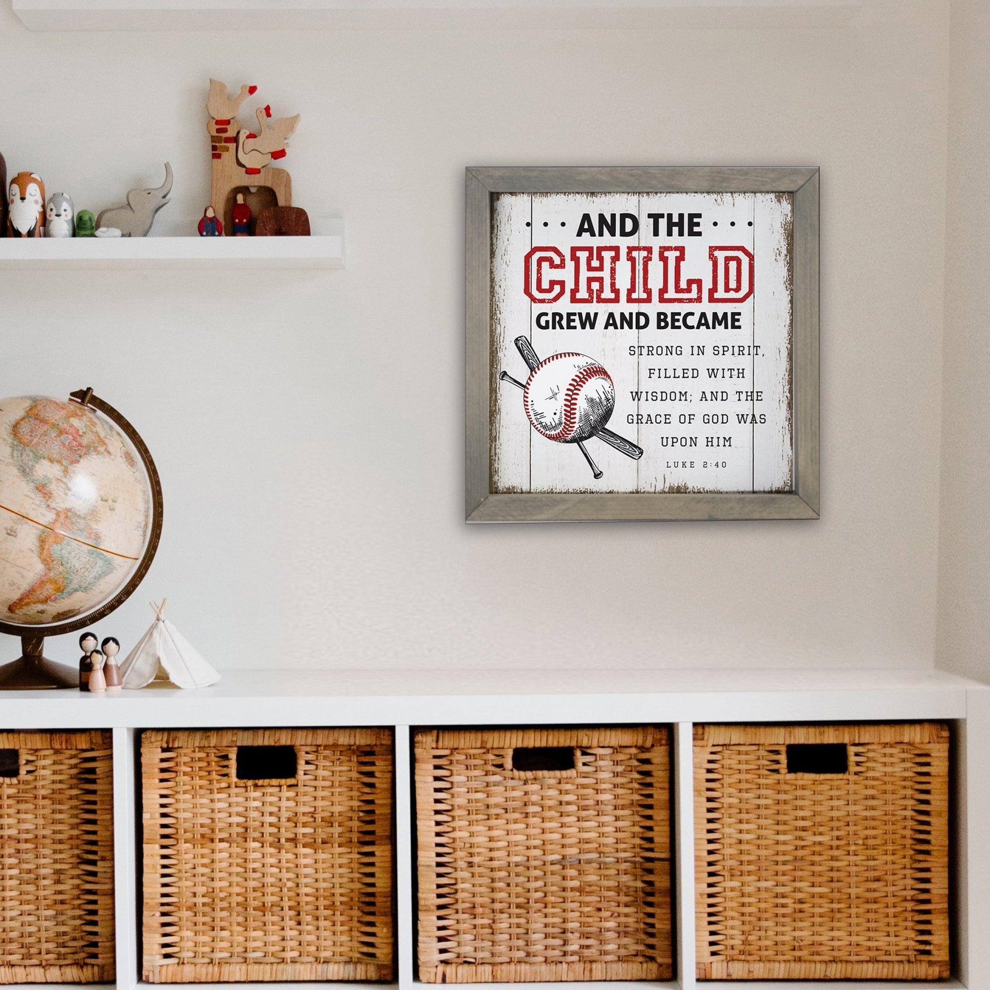 Elegant Baseball Framed Shadow Box Shelf Décor With Inspiring Bible Verses - And The Child Grew - LifeSong Milestones