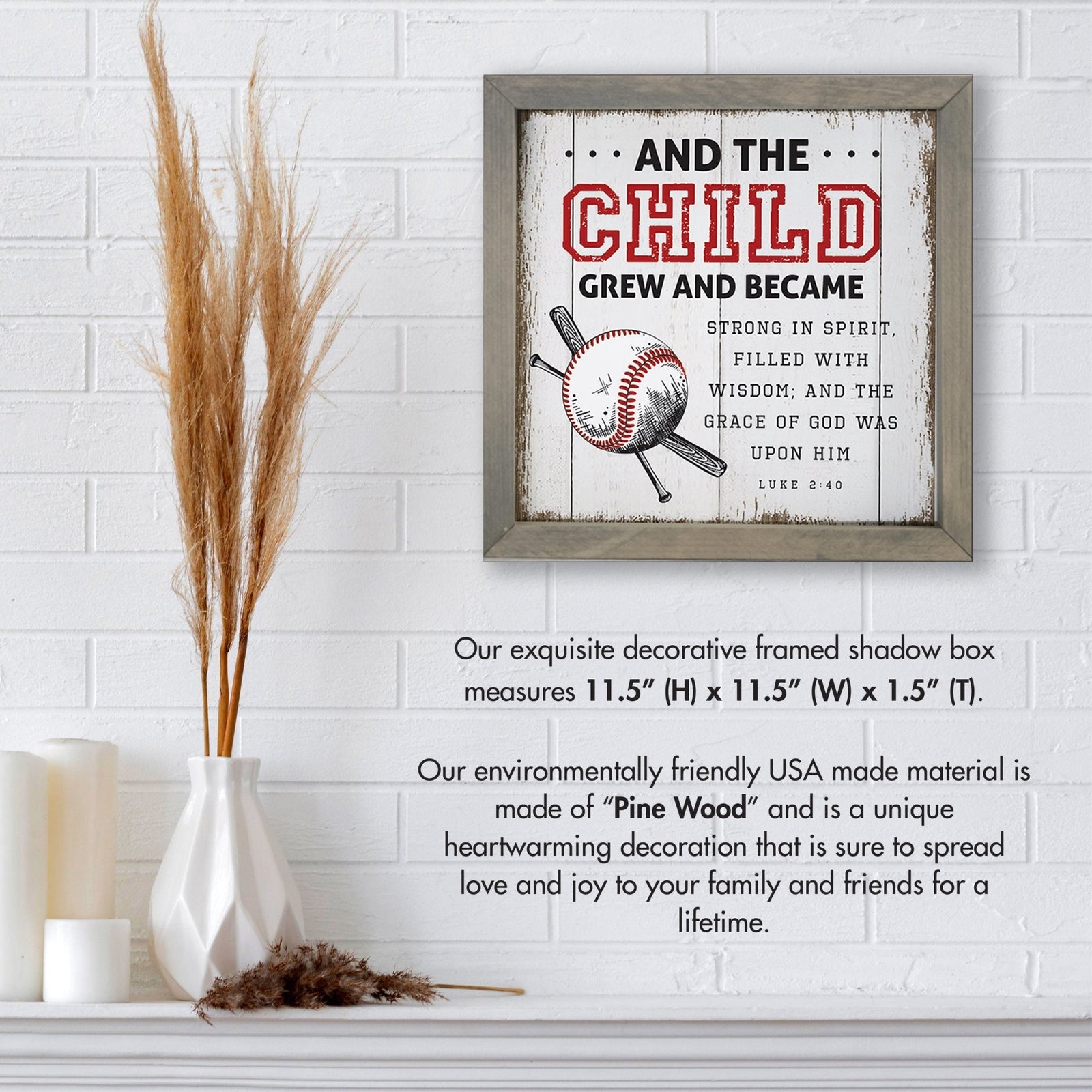 Elegant Baseball Framed Shadow Box Shelf Décor With Inspiring Bible Verses - And The Child Grew - LifeSong Milestones