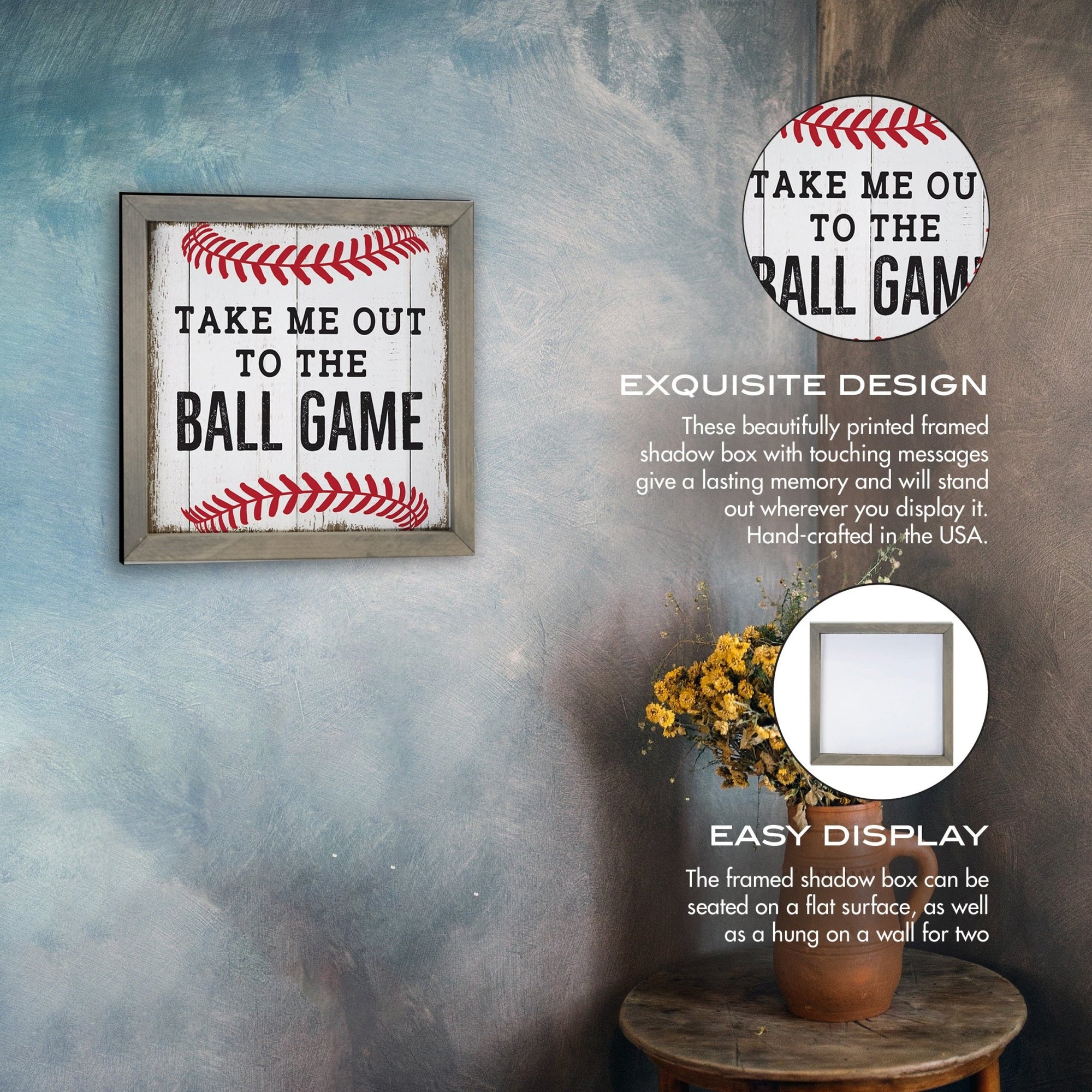 Elegant Baseball Framed Shadow Box Shelf Décor With Inspiring Bible Verses - Ball Game - LifeSong Milestones