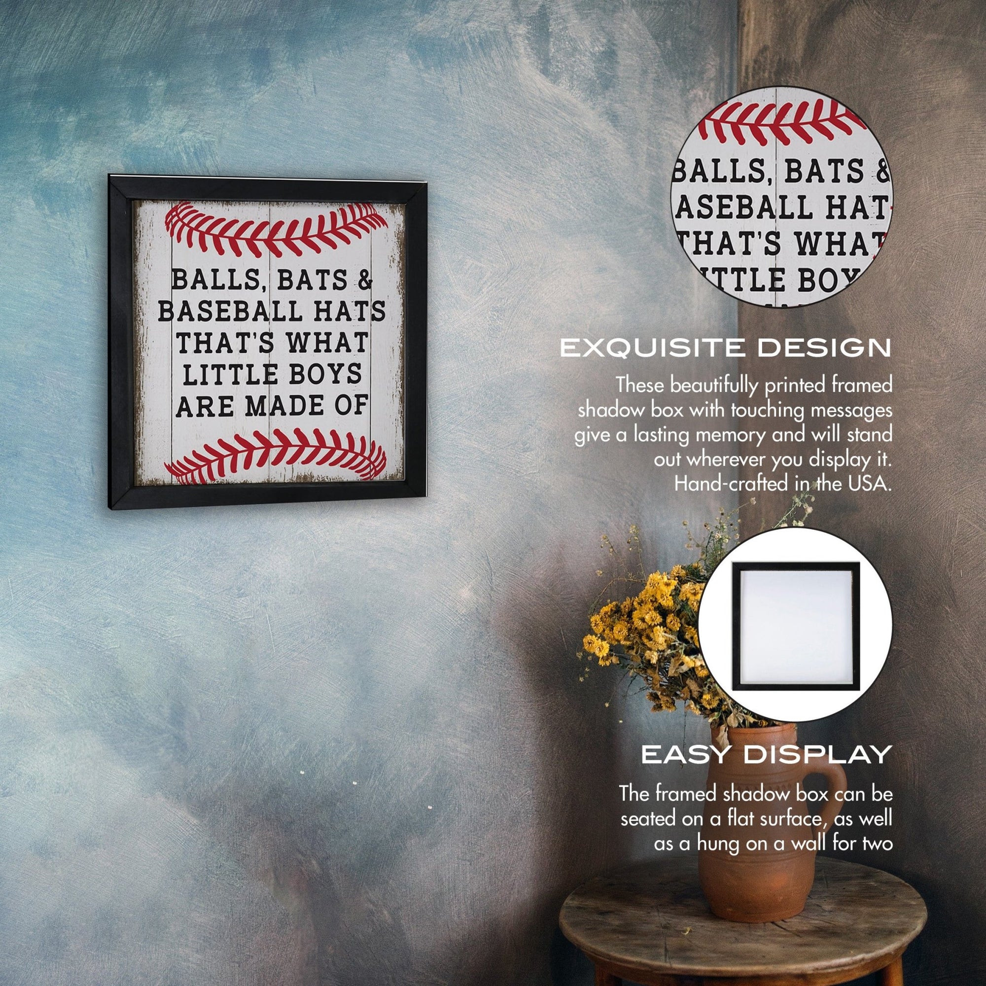 Elegant Baseball Framed Shadow Box Shelf Décor With Inspiring Bible Verses - Balls, Bats, & Baseball Hats - LifeSong Milestones