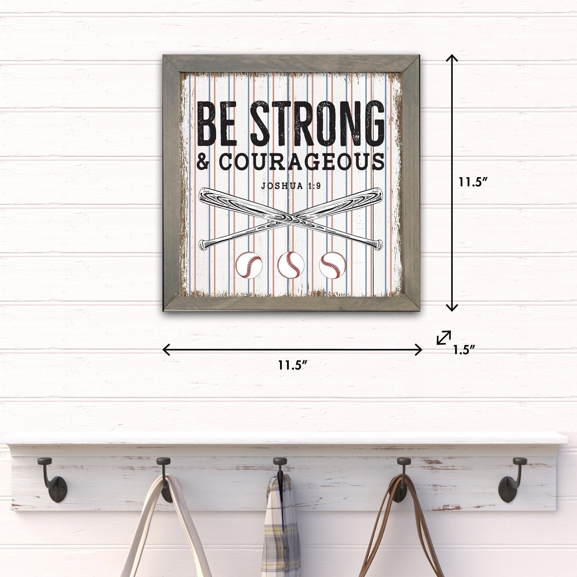Elegant Baseball Framed Shadow Box Shelf Décor With Inspiring Bible Verses - Be Strong - LifeSong Milestones