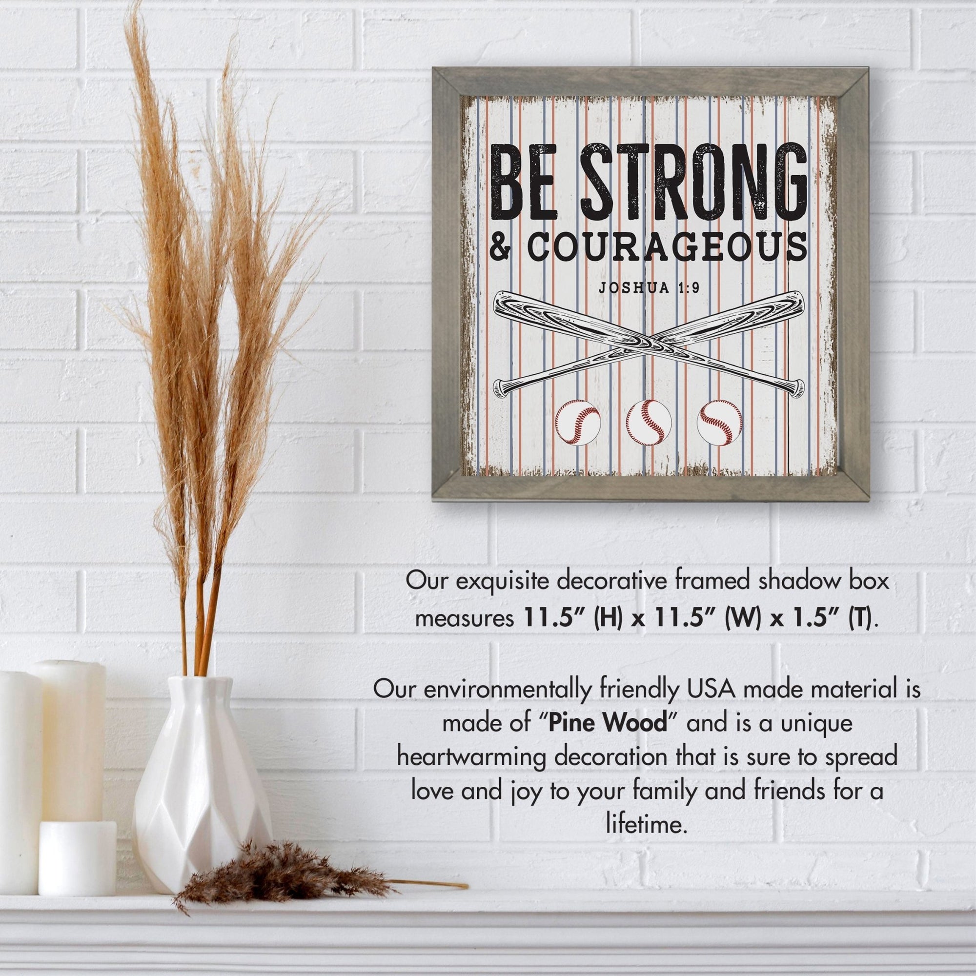 Elegant Baseball Framed Shadow Box Shelf Décor With Inspiring Bible Verses - Be Strong - LifeSong Milestones