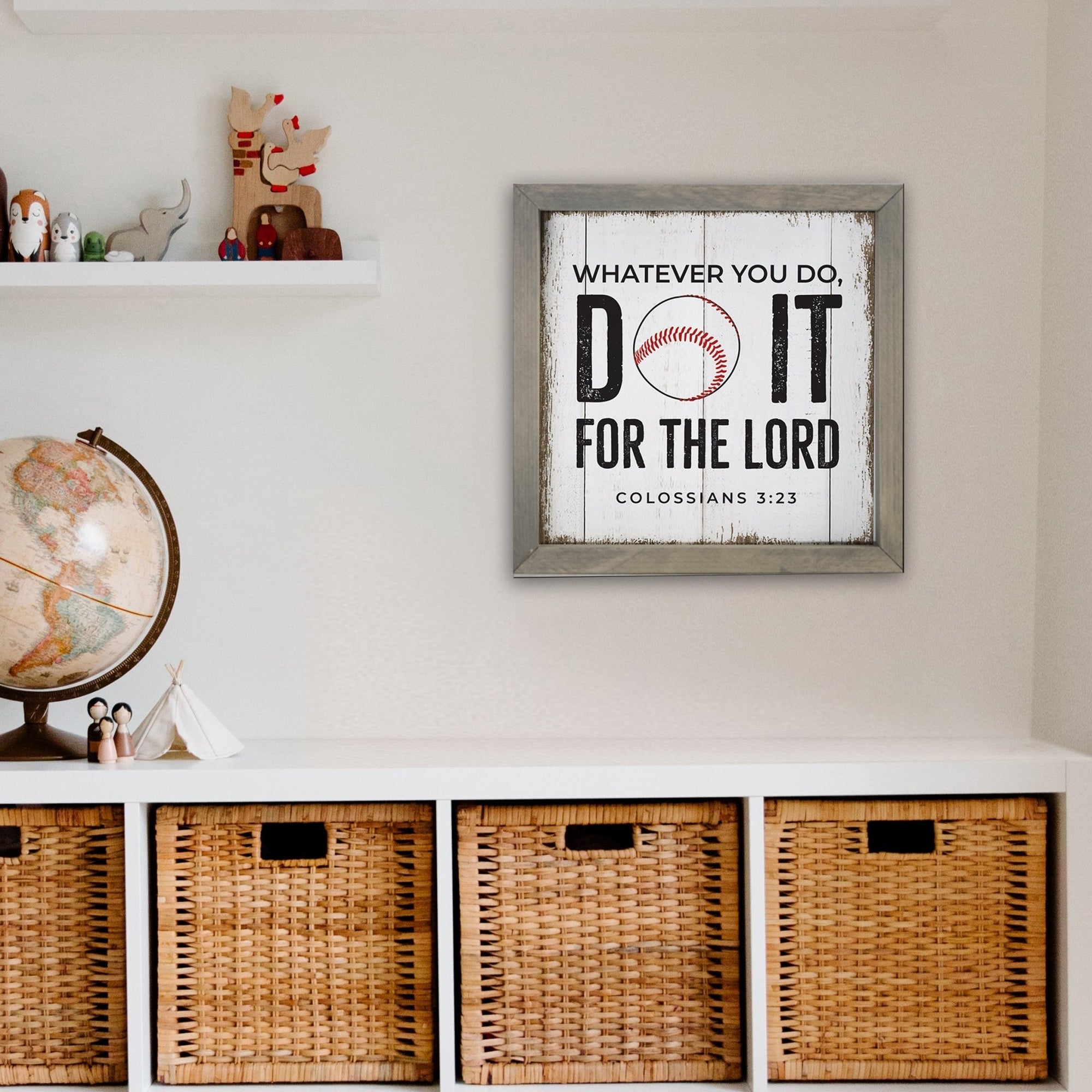 Elegant Baseball Framed Shadow Box Shelf Décor With Inspiring Bible Verses - Do It - LifeSong Milestones