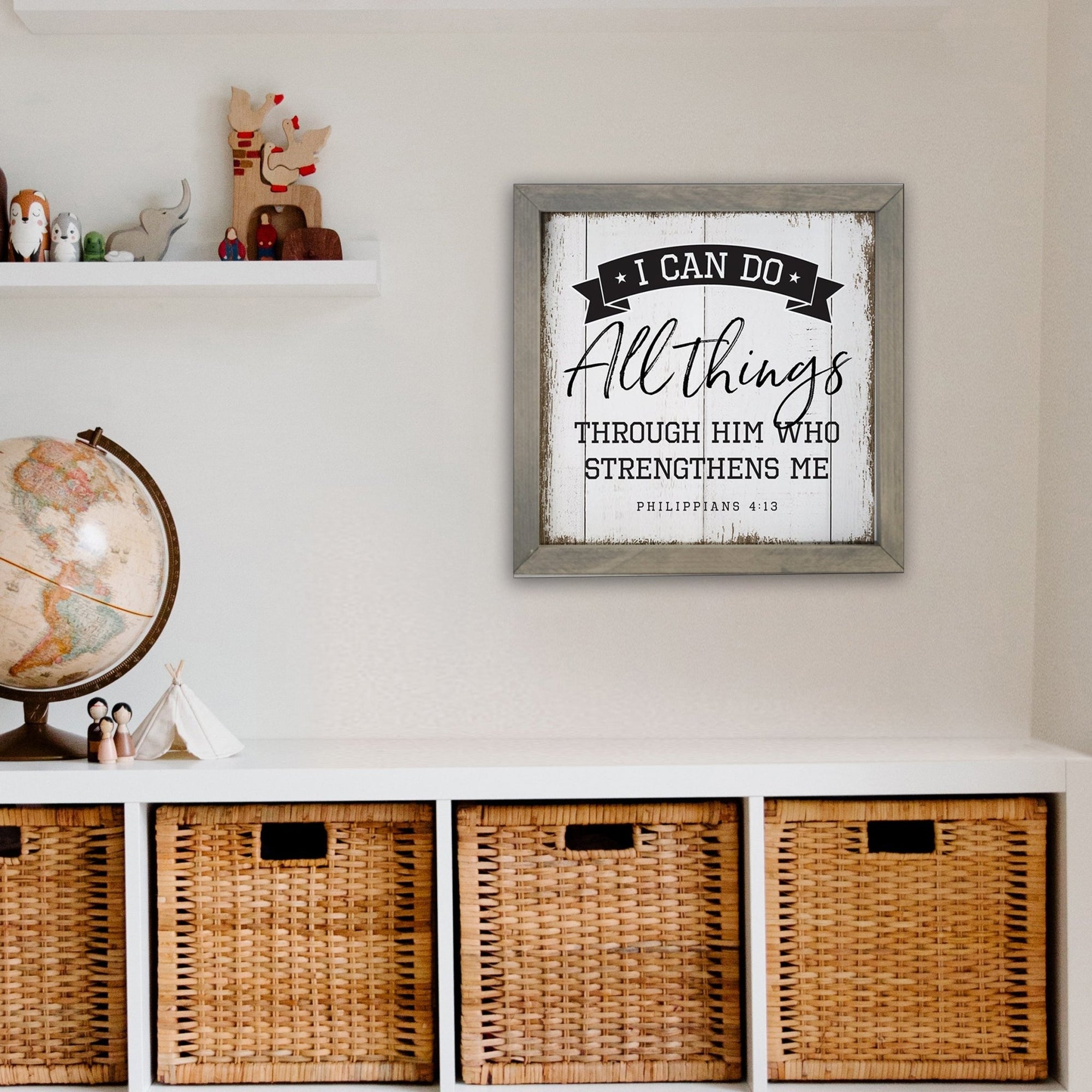 Elegant Baseball Framed Shadow Box Shelf Décor With Inspiring Bible Verses - I Can Do All Things - LifeSong Milestones