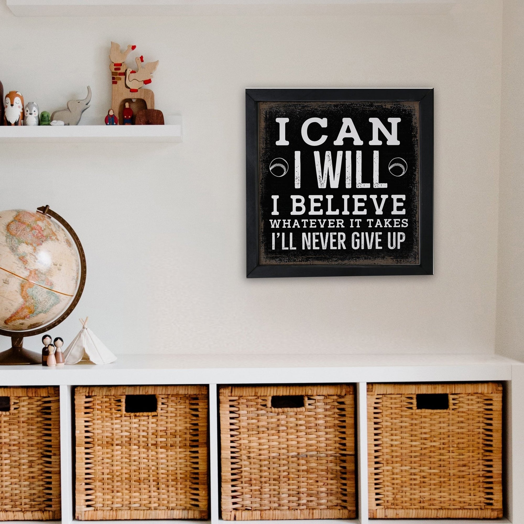 Elegant Baseball Framed Shadow Box Shelf Décor With Inspiring Bible Verses - I Can, I Will - LifeSong Milestones
