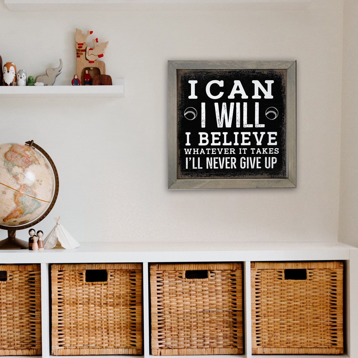 Elegant Baseball Framed Shadow Box Shelf Décor With Inspiring Bible Verses - I Can, I Will - LifeSong Milestones