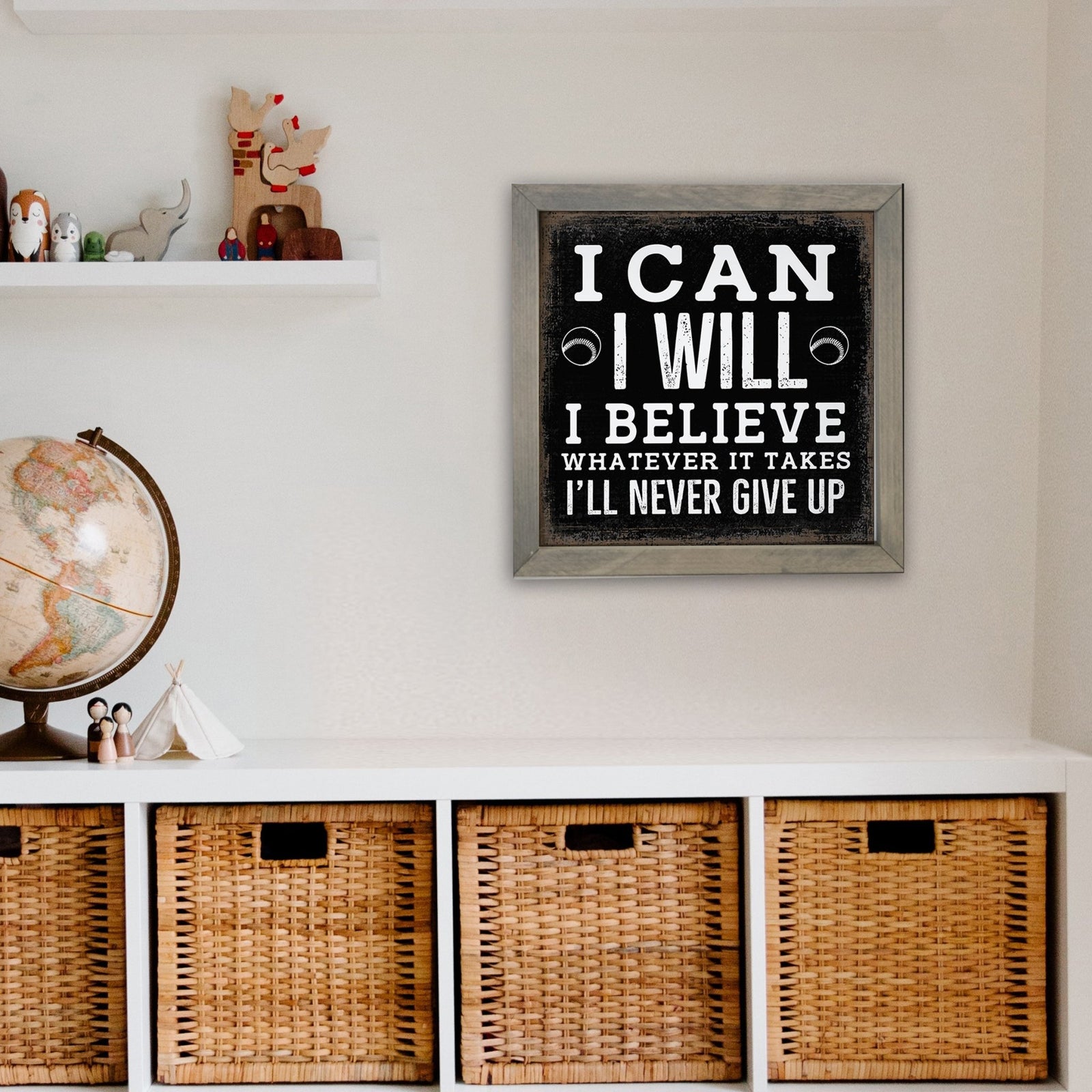 Elegant Baseball Framed Shadow Box Shelf Décor With Inspiring Bible Verses - I Can, I Will - LifeSong Milestones