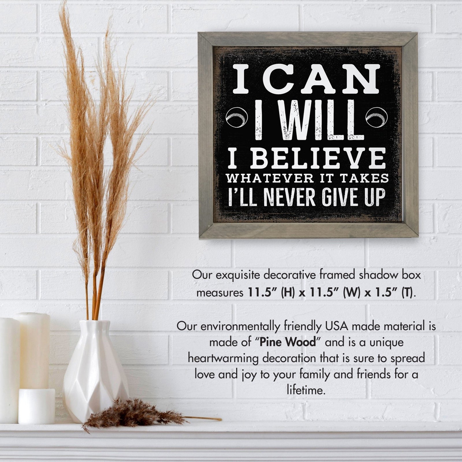 Elegant Baseball Framed Shadow Box Shelf Décor With Inspiring Bible Verses - I Can, I Will - LifeSong Milestones
