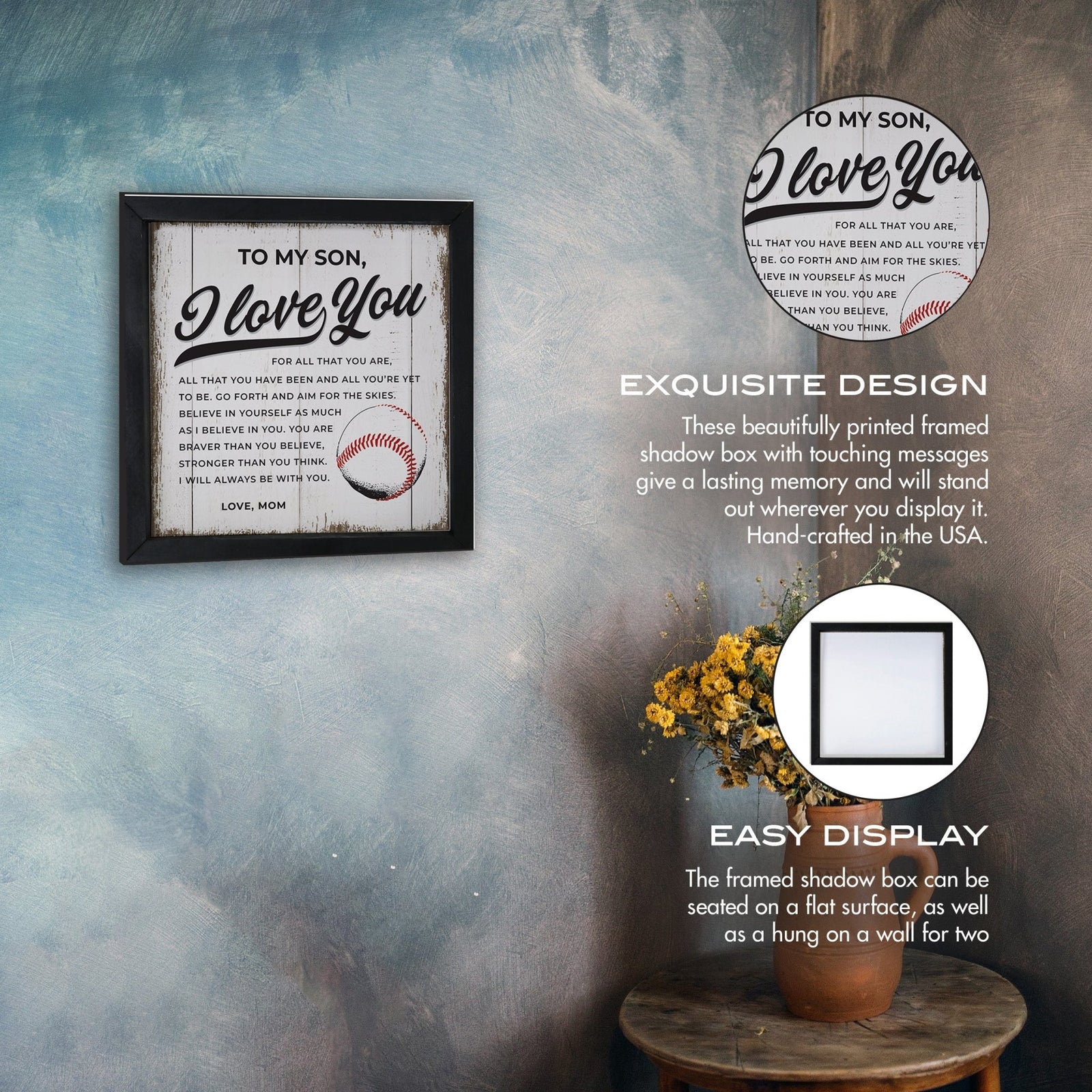 Elegant Baseball Framed Shadow Box Shelf Décor With Inspiring Bible Verses - I Love You (Ball) - LifeSong Milestones
