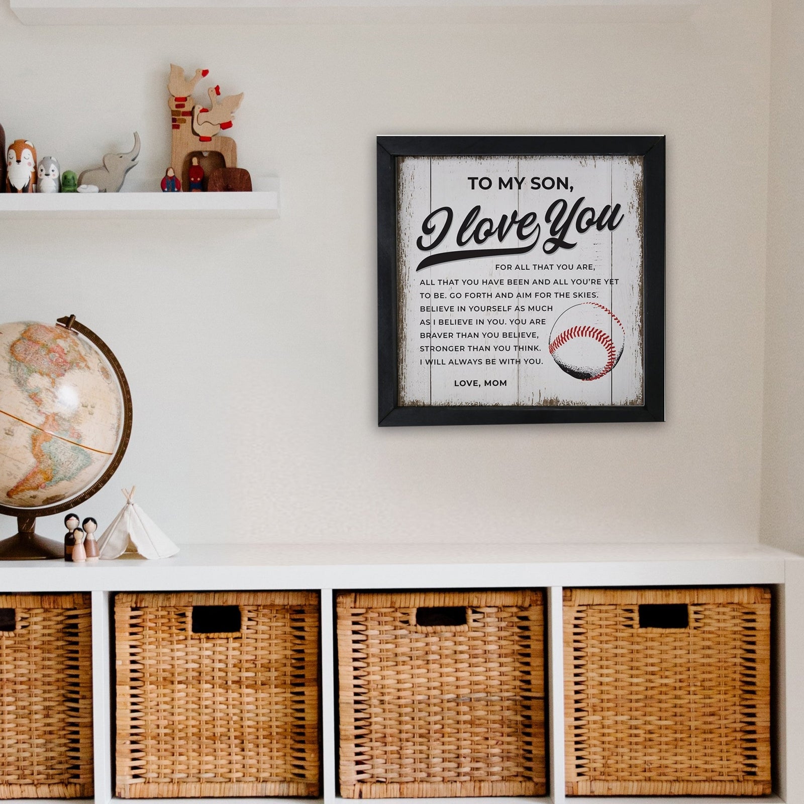 Elegant Baseball Framed Shadow Box Shelf Décor With Inspiring Bible Verses - I Love You (Ball) - LifeSong Milestones