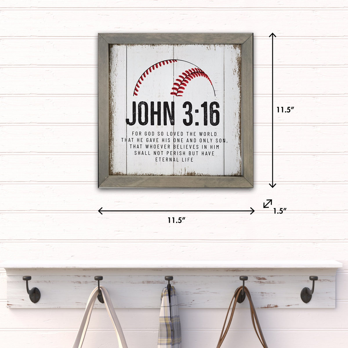 Elegant Baseball Framed Shadow Box Shelf Décor With Inspiring Bible Verses - John 3:16 - LifeSong Milestones