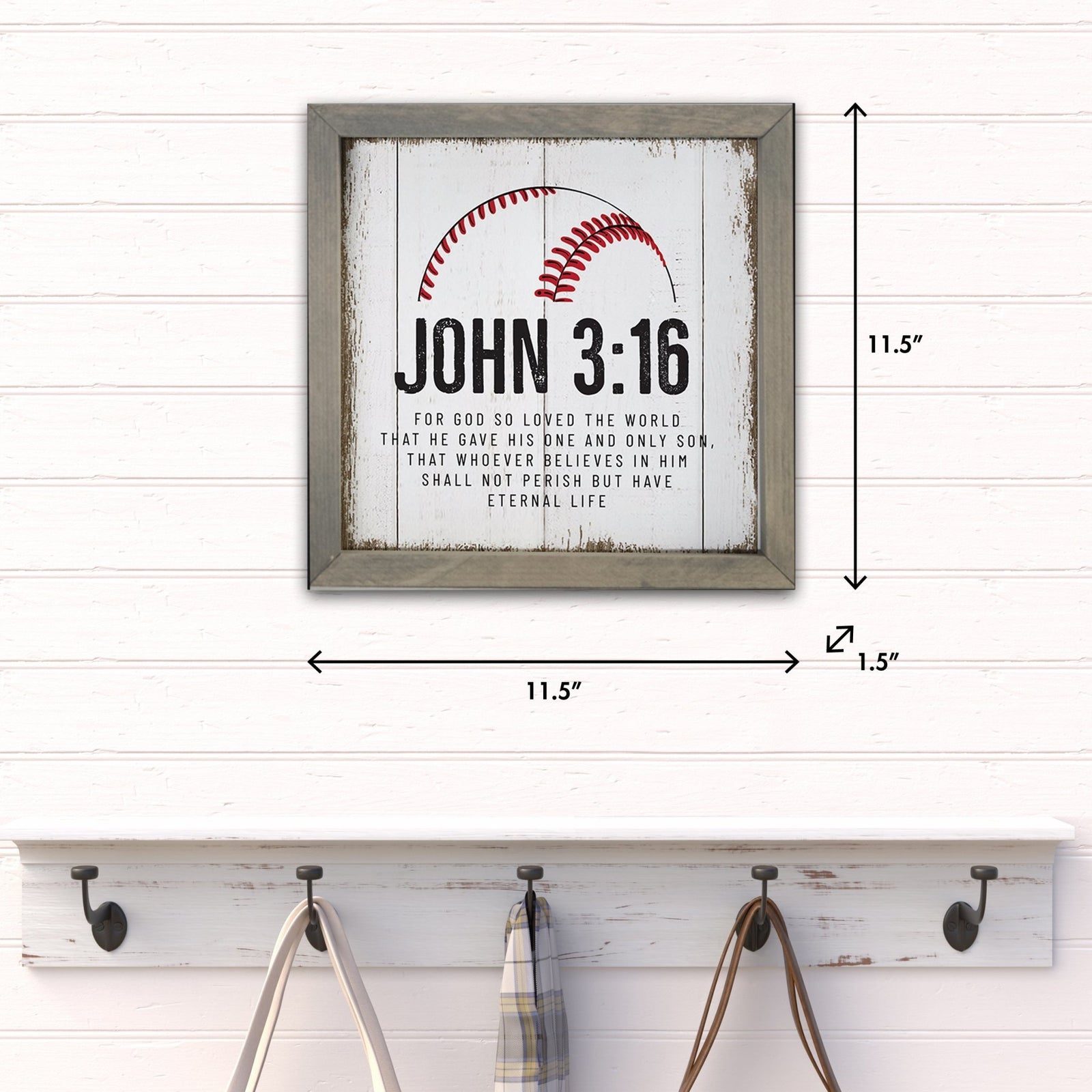 Elegant Baseball Framed Shadow Box Shelf Décor With Inspiring Bible Verses - John 3:16 - LifeSong Milestones